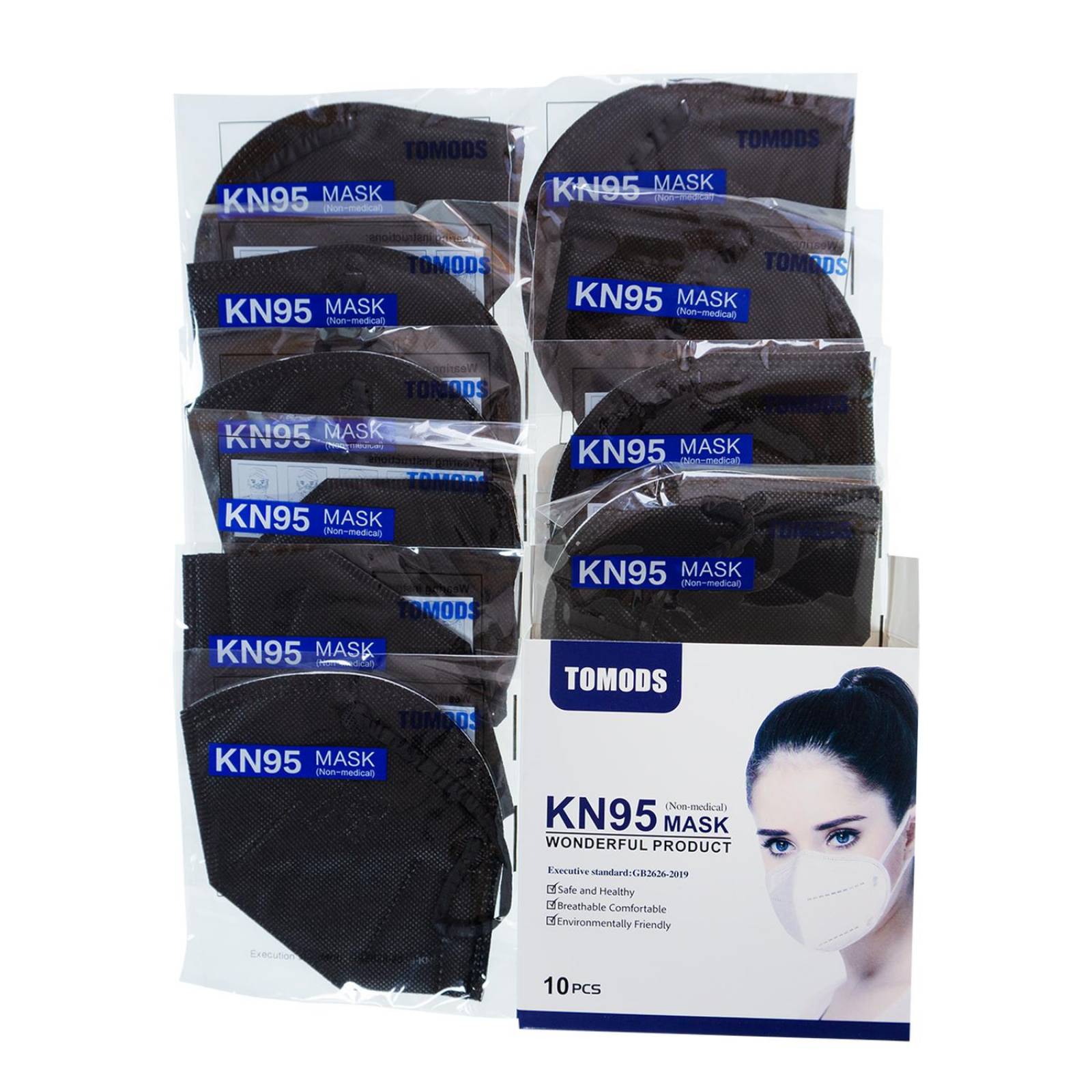 Kn95 Mascarillas Negro Caja10pz Cubrebocas Certificados 