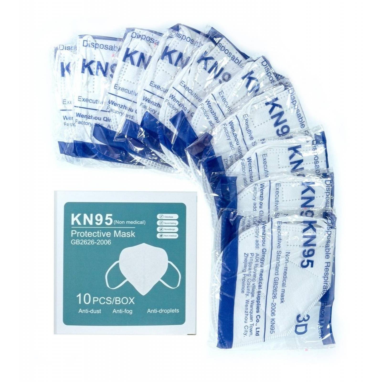 Cubrebocas Kn95 Protective Mask 10pzs Certificados Blanco