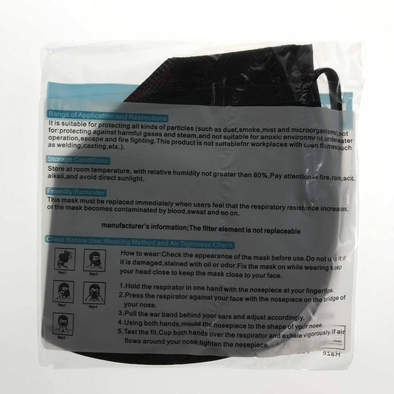 Cubrebocas Kn95 Protective Mask 10pzs Certificados Negro.
