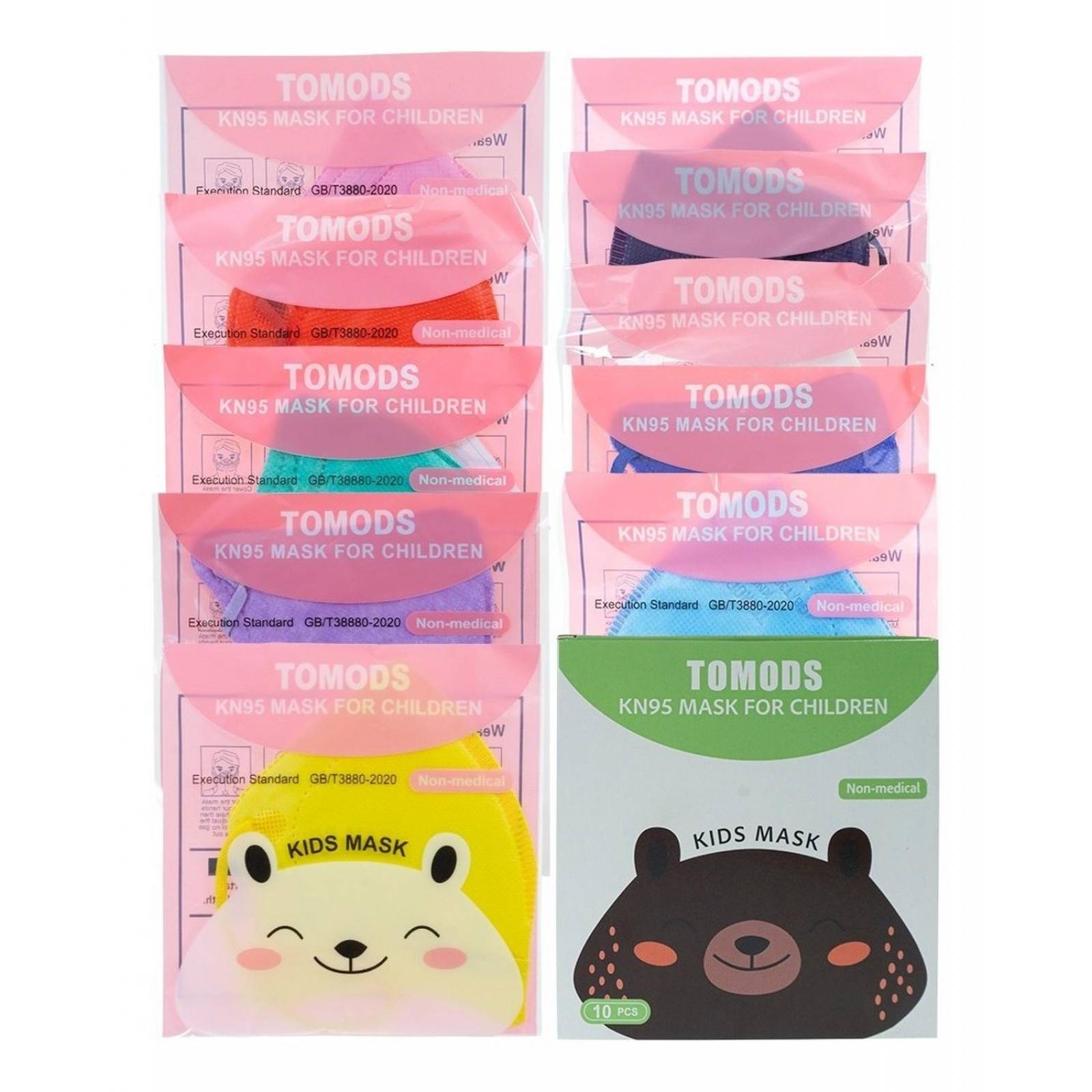 Kn95 Mascarillas Cubrebocas Infantil Caja10pz Colores Tomods Colores mixto