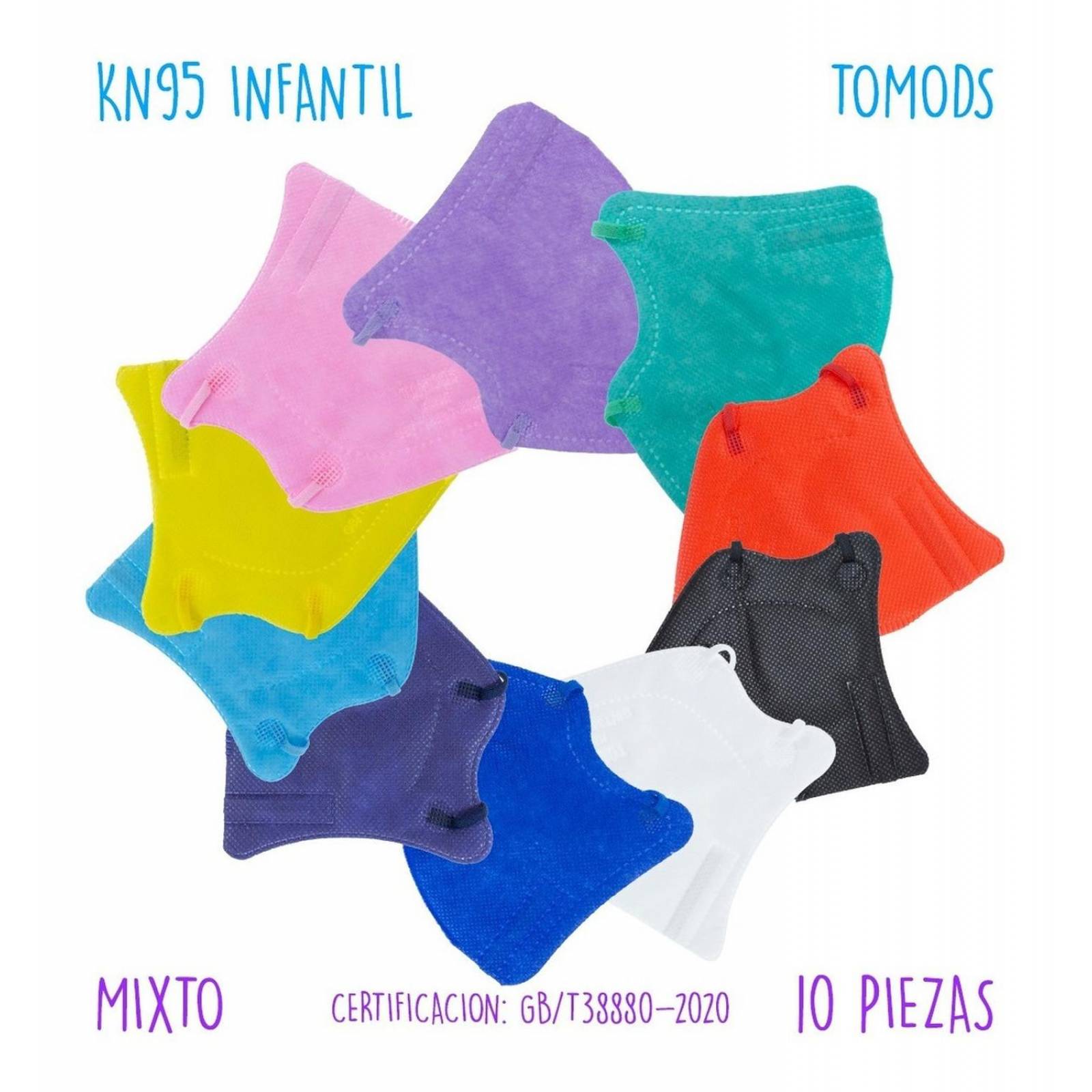Kn95 Mascarillas Cubrebocas Infantil Caja10pz Colores Tomods Colores mixto