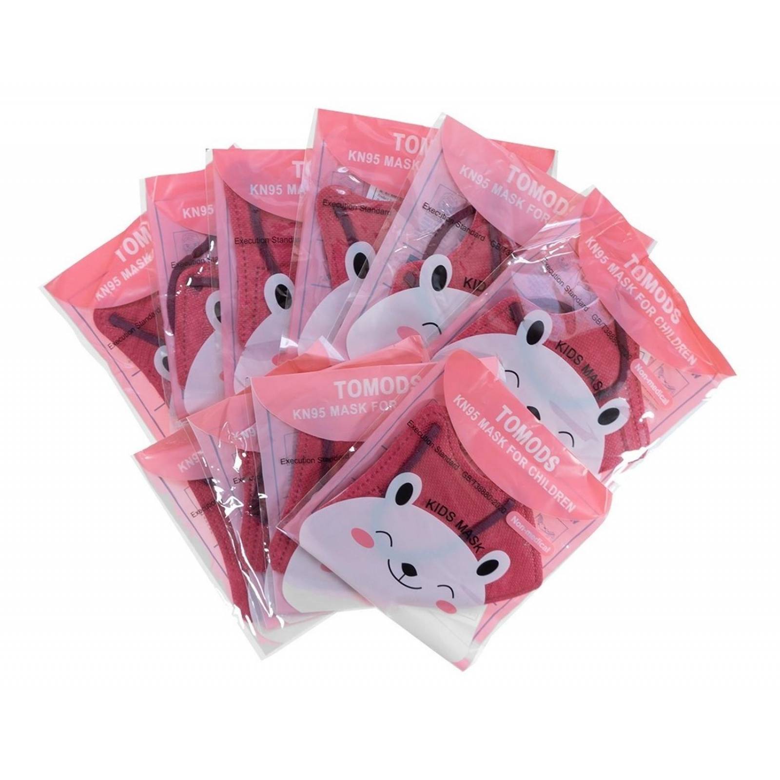 Kn95 Mascarillas Cubrebocas Infantil Caja10pz Colores Tomods Vino.