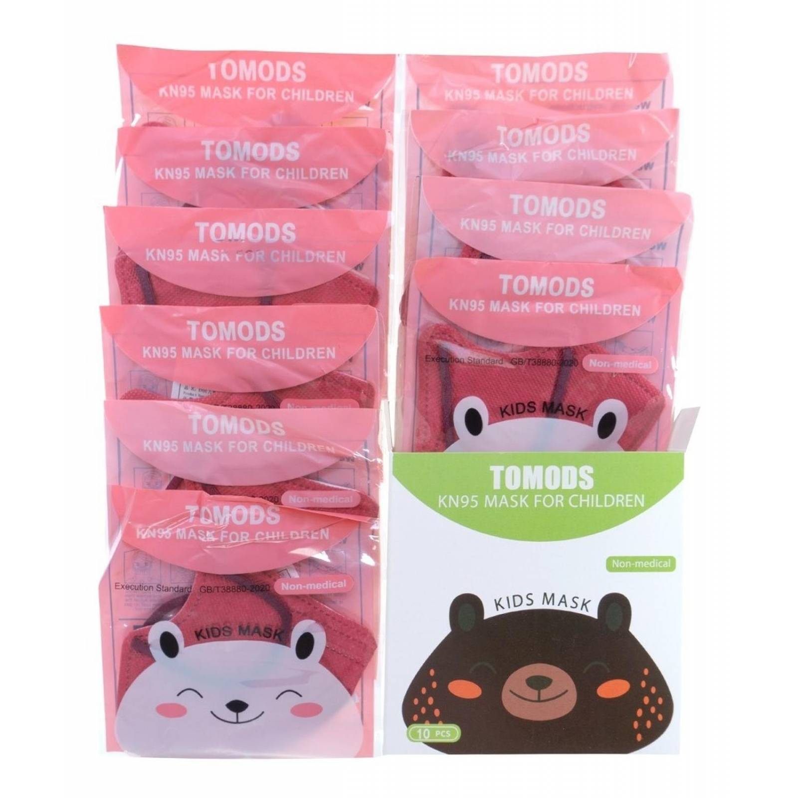 Kn95 Mascarillas Cubrebocas Infantil Caja10pz Colores Tomods Vino.