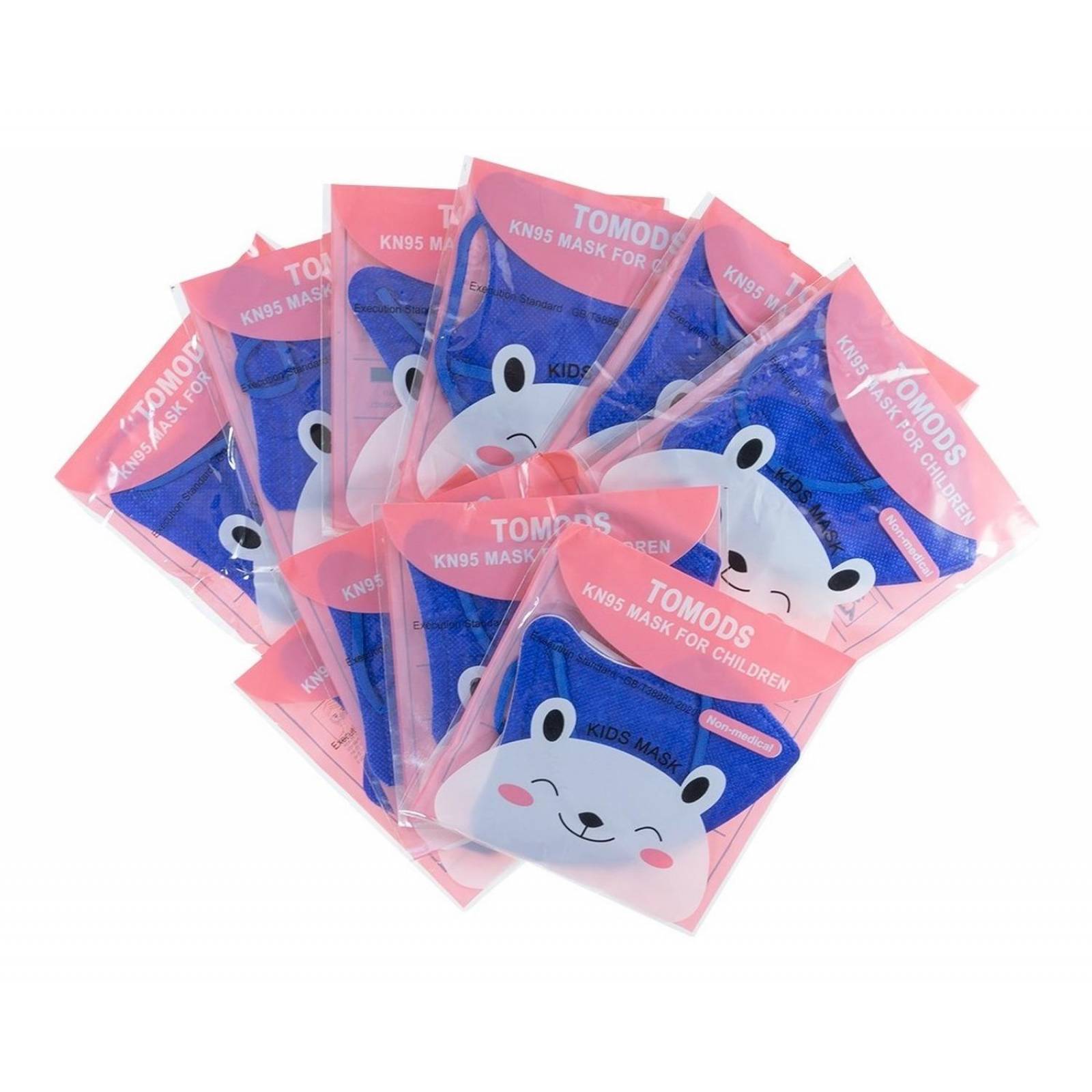 Kn95 Mascarillas Cubrebocas Infantil Caja10pz Colores Tomods Azul Rey.