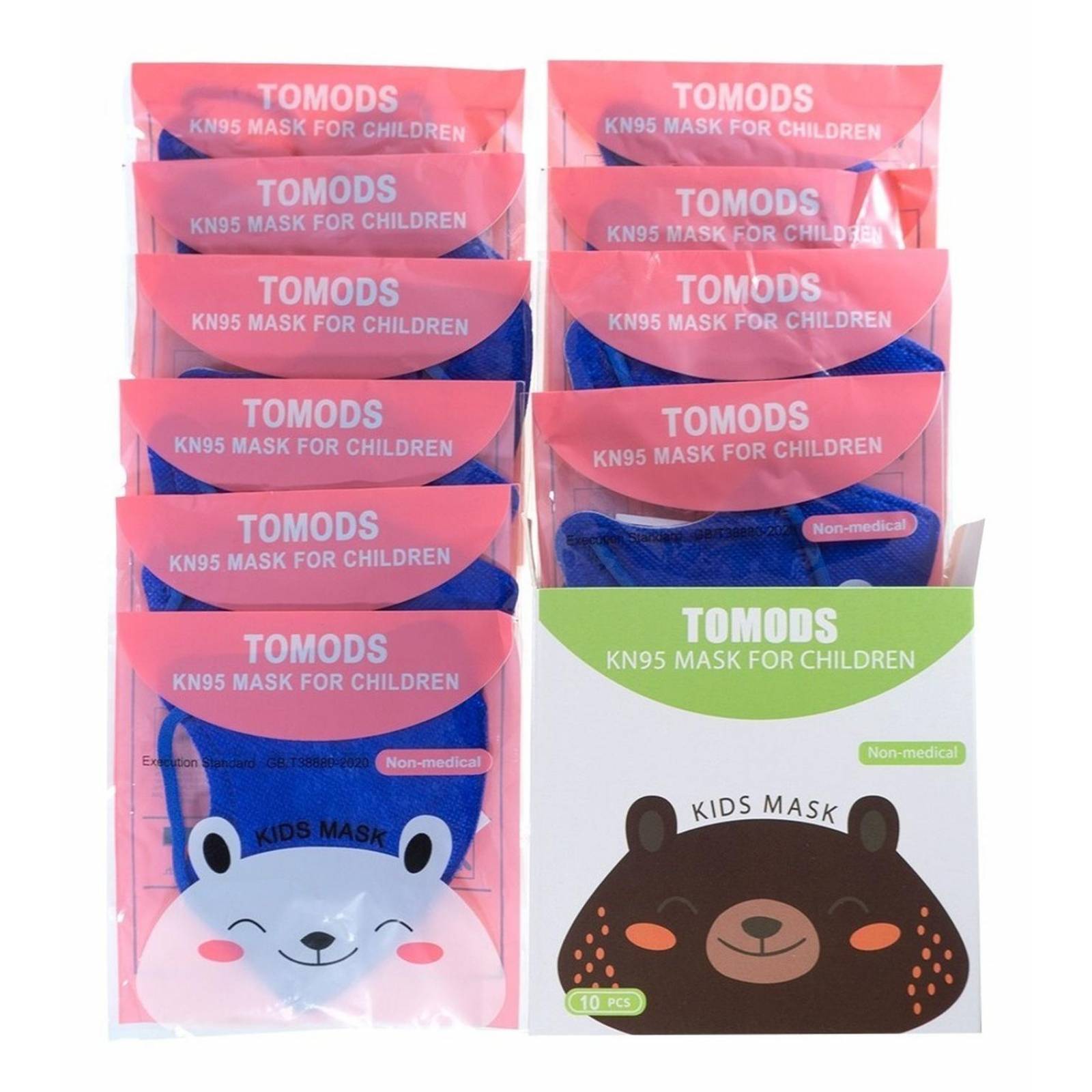 Kn95 Mascarillas Cubrebocas Infantil Caja10pz Colores Tomods Azul Rey.