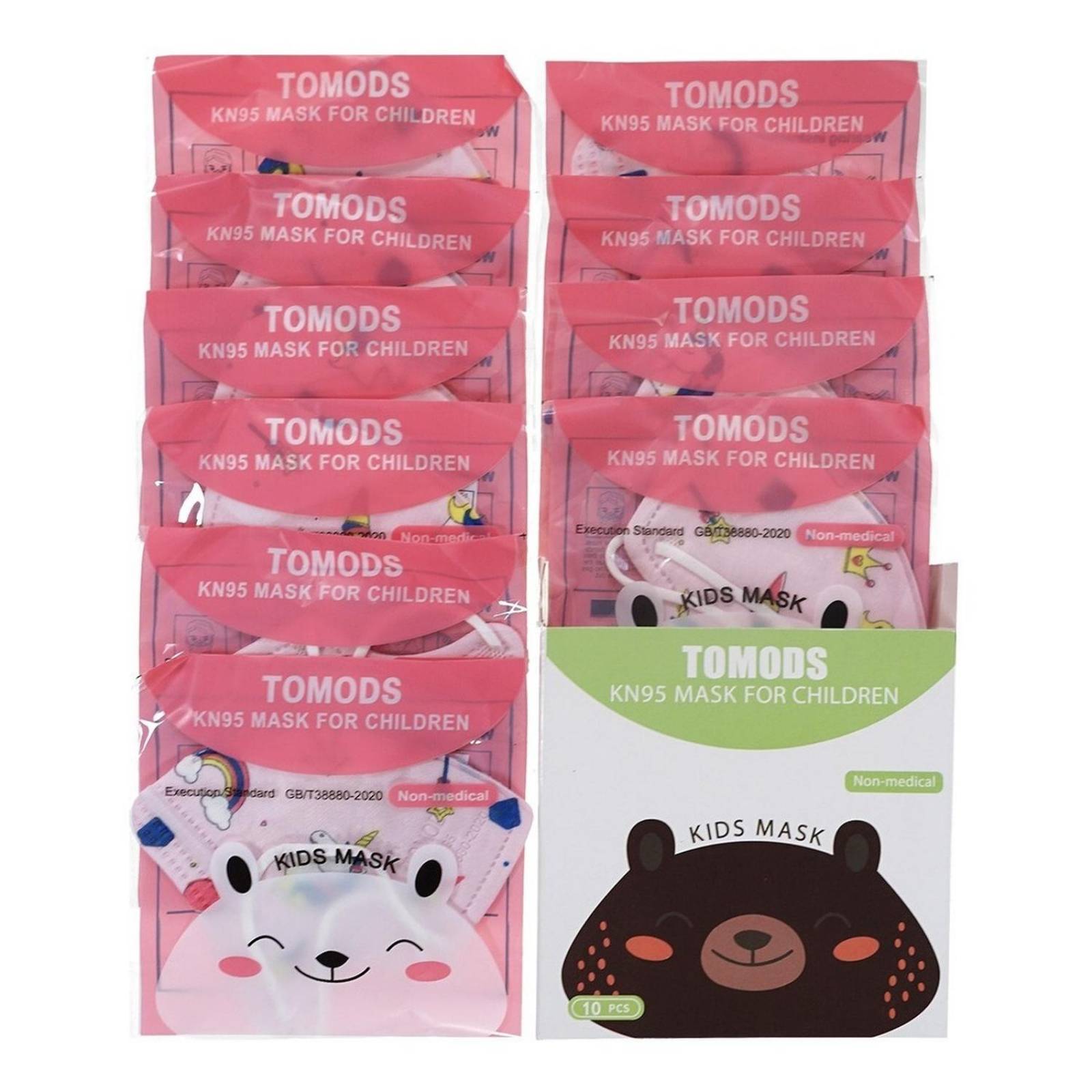 10 Cubrebocas kn95 Infantil Certificado, con 4 capas de protección, Edad sugerida 4 a 10 años. Mascarilla fabricada en  polipropileno, algodon y elástico, desechable.