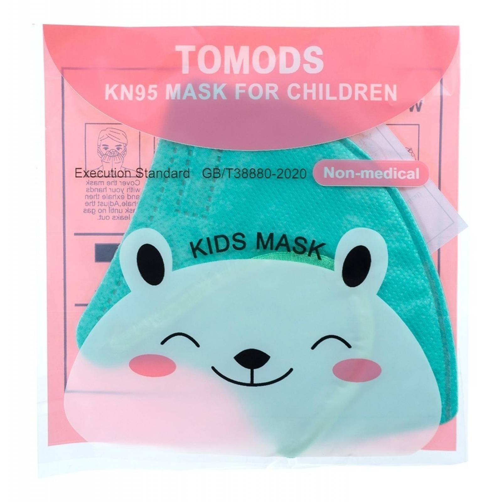 Kn95 Mascarillas Cubrebocas Infantil Caja10pz Colores Tomods Turquesa.