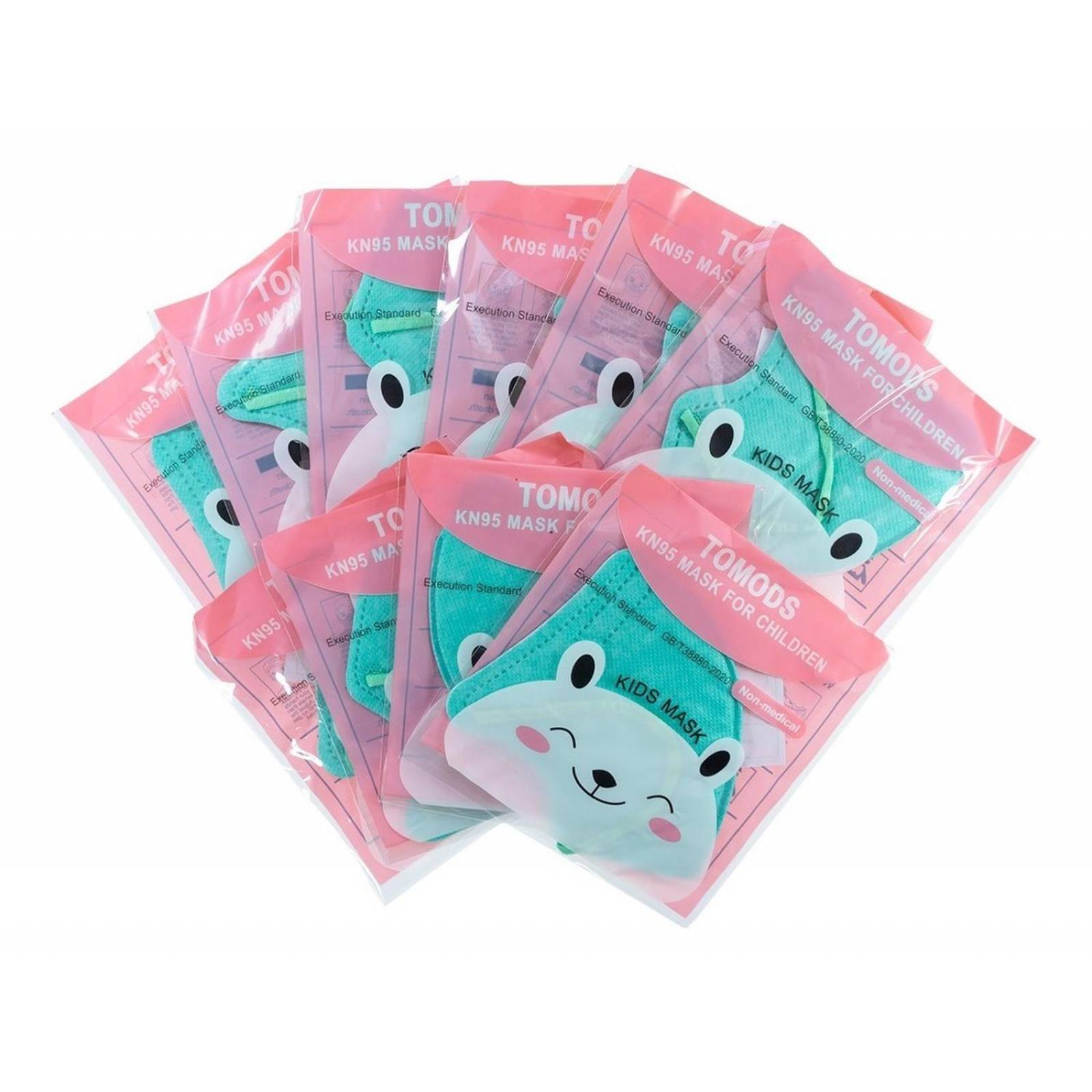 Kn95 Mascarillas Cubrebocas Infantil Caja10pz Colores Tomods Turquesa.