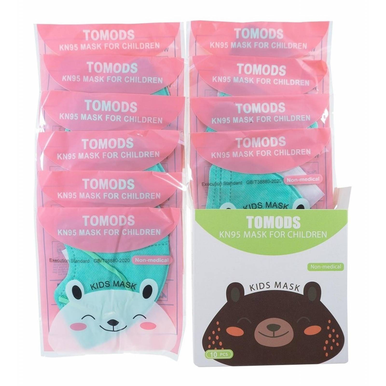 Kn95 Mascarillas Cubrebocas Infantil Caja10pz Colores Tomods Turquesa.