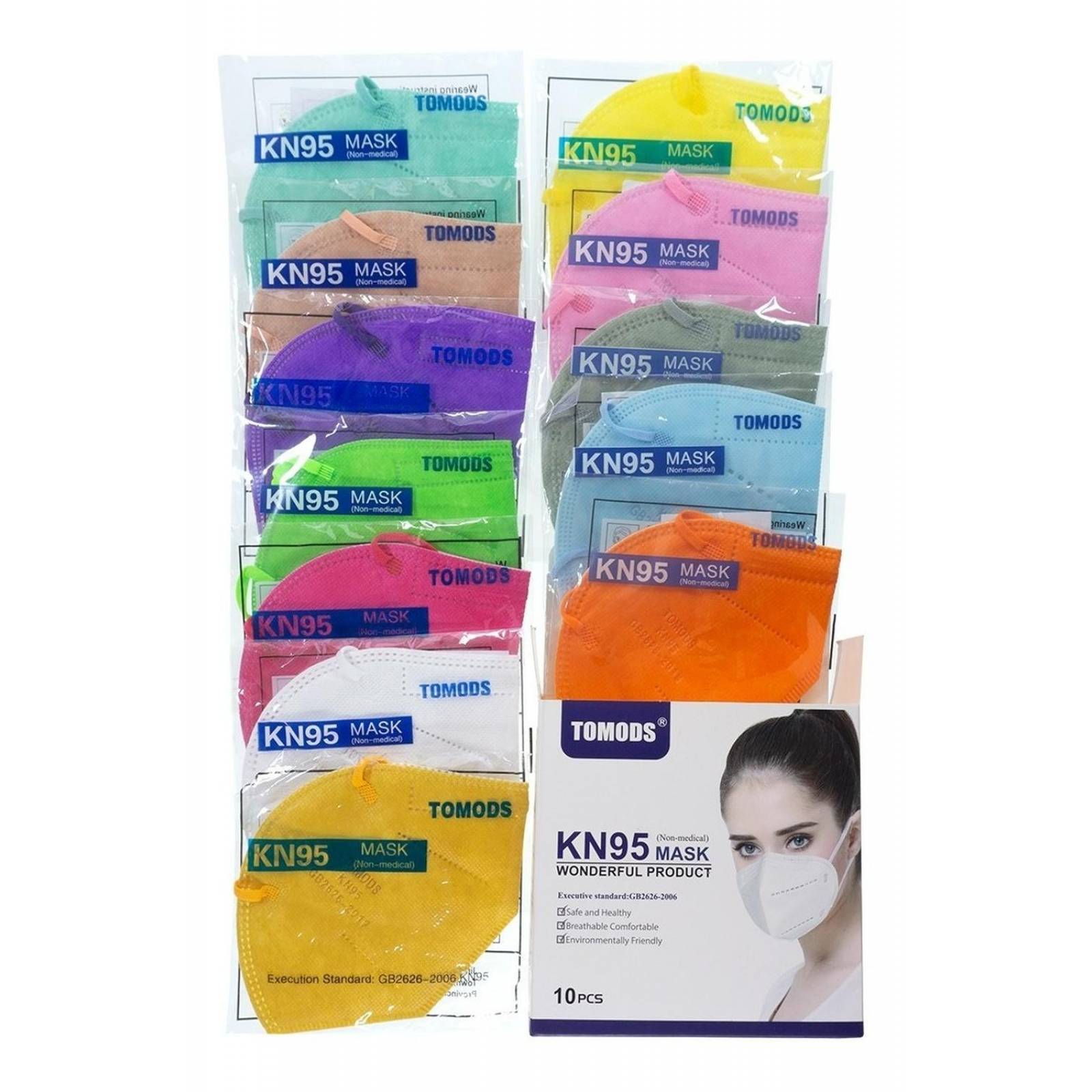 12 Cubrebocas Kn95 Tomods Certificado Con 4 Capas De Protección Para Adulto. Mascarilla Fabricada En Polipropileno, Algodón Y Elástico, Desechables.