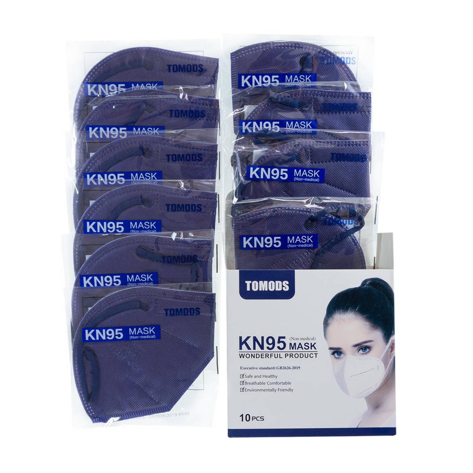 Cubrebocas Kn95 Tomods Mascarillas Certificados Caja 10 Pzs Azul marino Azul Marino.