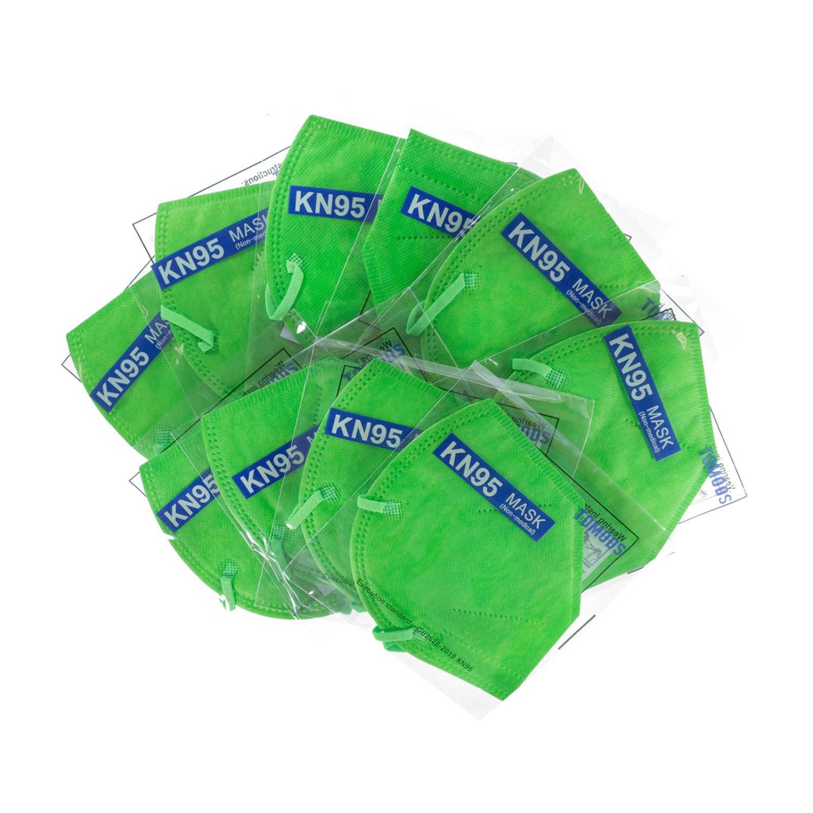 Cubrebocas Kn95 Tomods Mascarillas Certificados Caja 10 Pzs Verde lima Verde Lima.