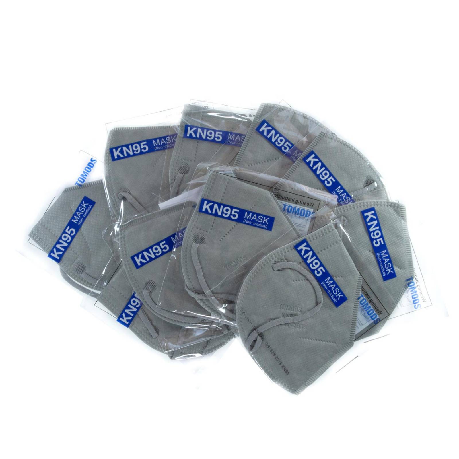 Cubrebocas Kn95 Tomods Mascarillas Certificados Caja 10 Pzs Gris Claro.