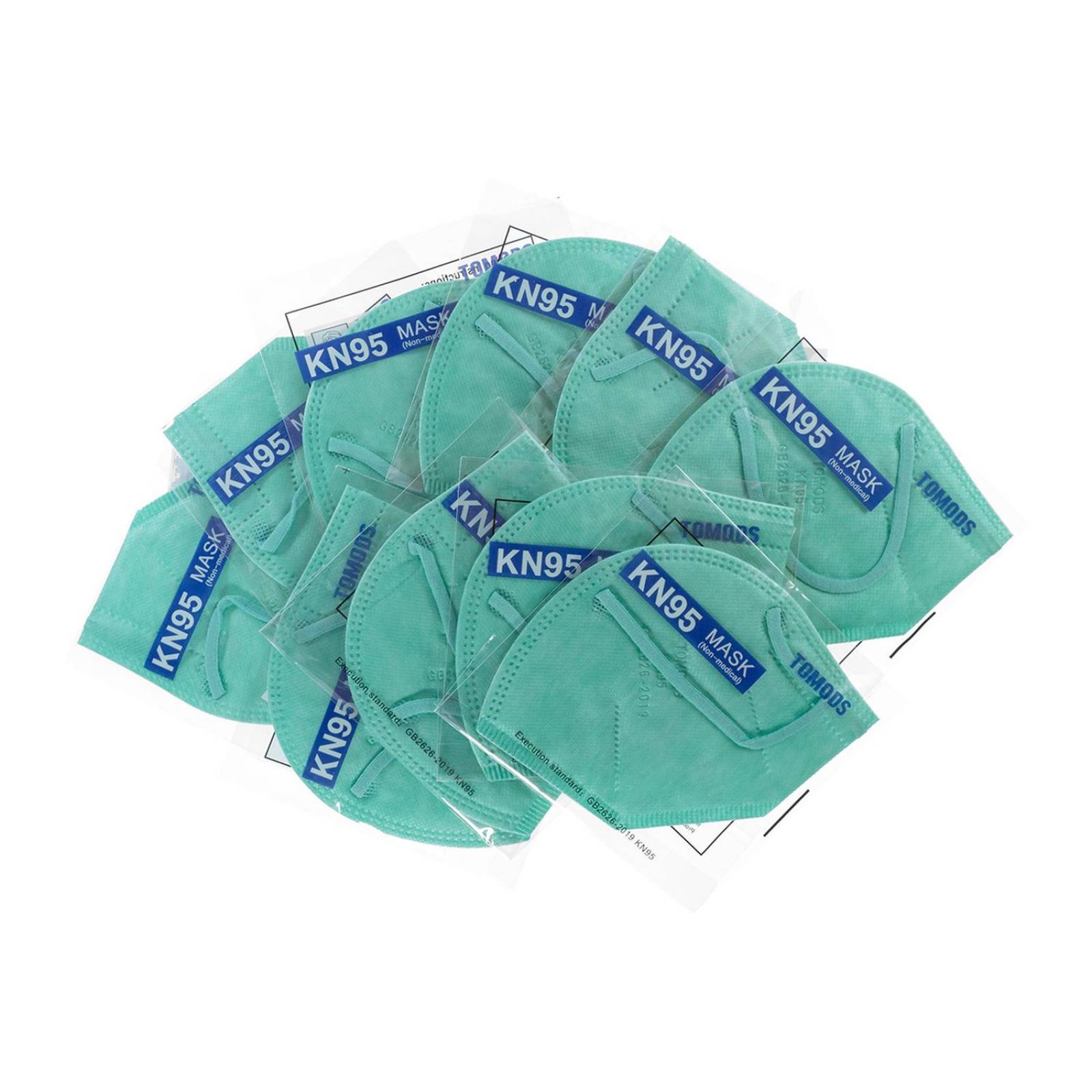 Cubrebocas Kn95 Tomods Mascarillas Certificados Caja 10 Pzs Verde Agua.