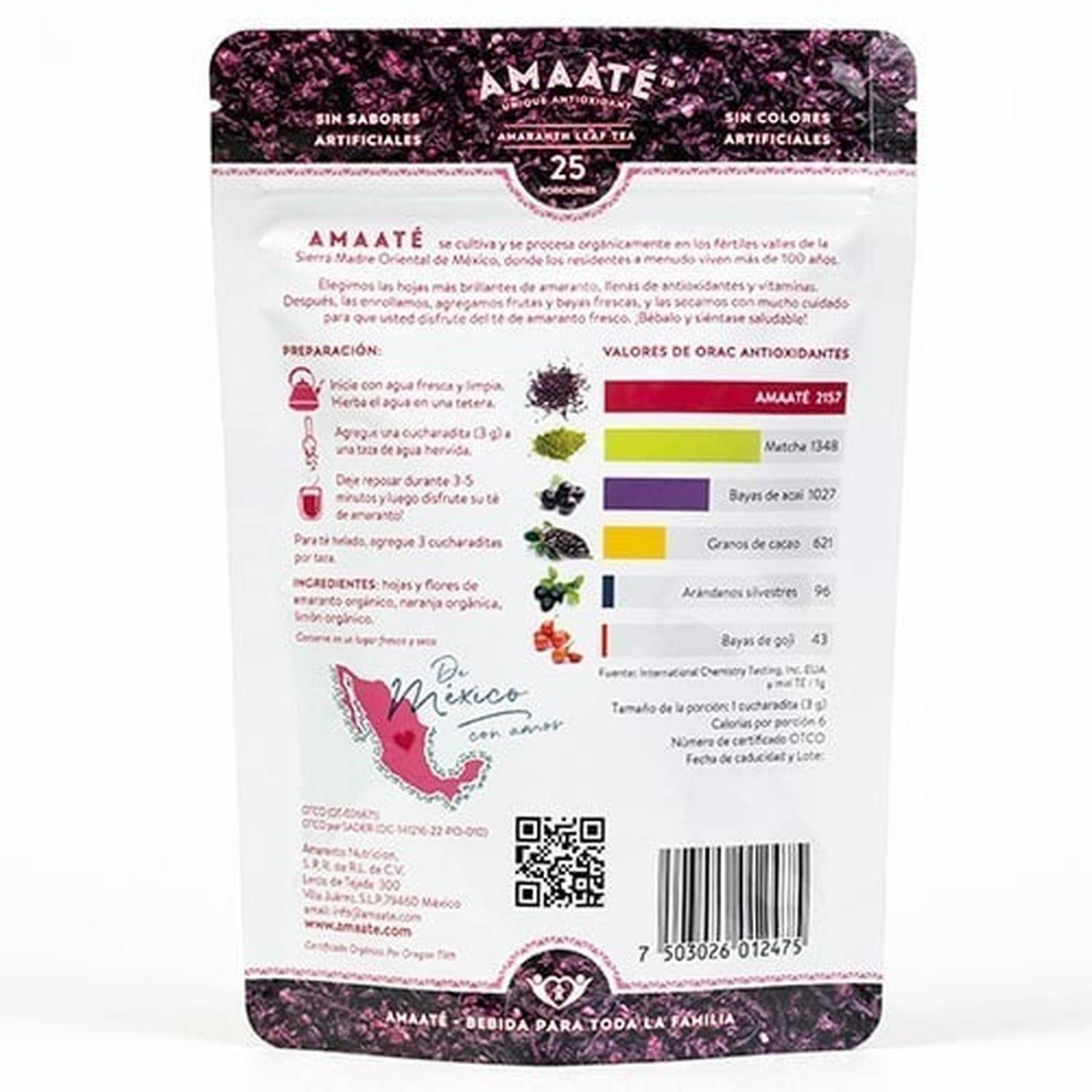 Té Antioxidante de Hoja de Amaranto, Citricos Y Frutos Amaaté 75gr Mandarina