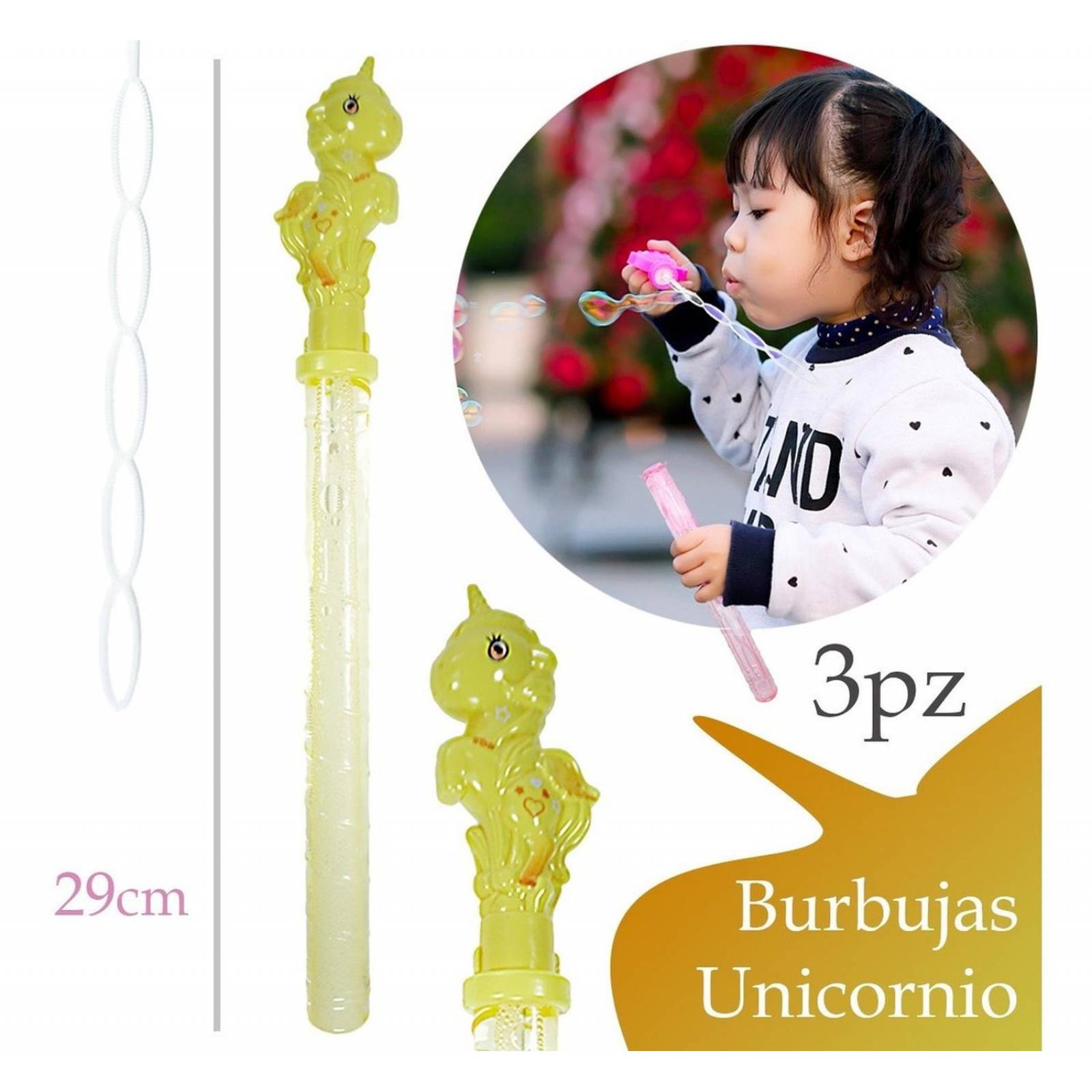Baston De Burbujas De Jabón Burbujero Unicornio 39cm 3pzs .