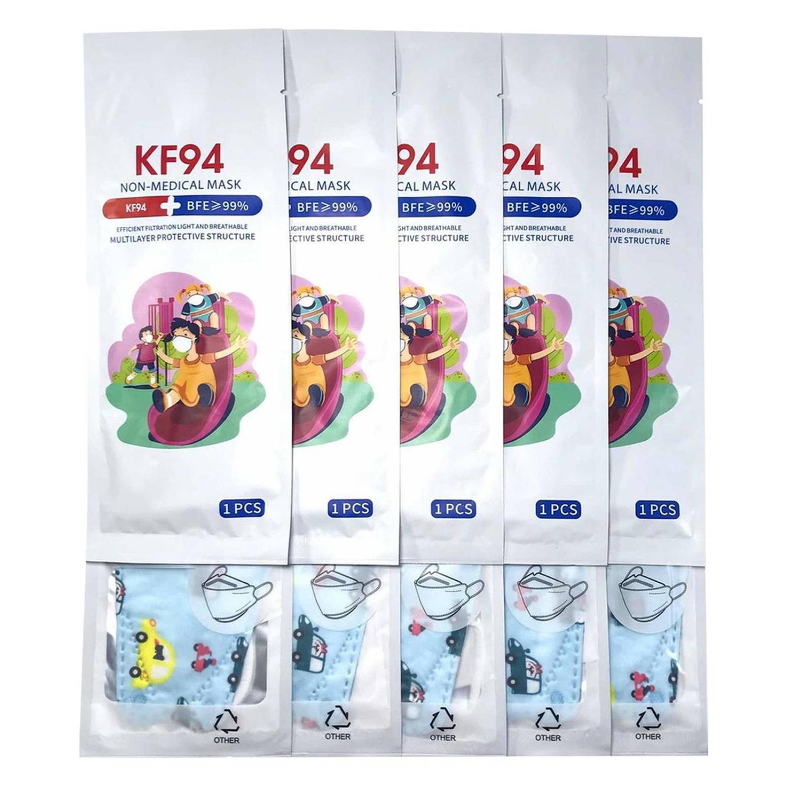 Cubrebocas Kf94 Infantil Mascarillas De Colores 15 Pzs Azul Carritos