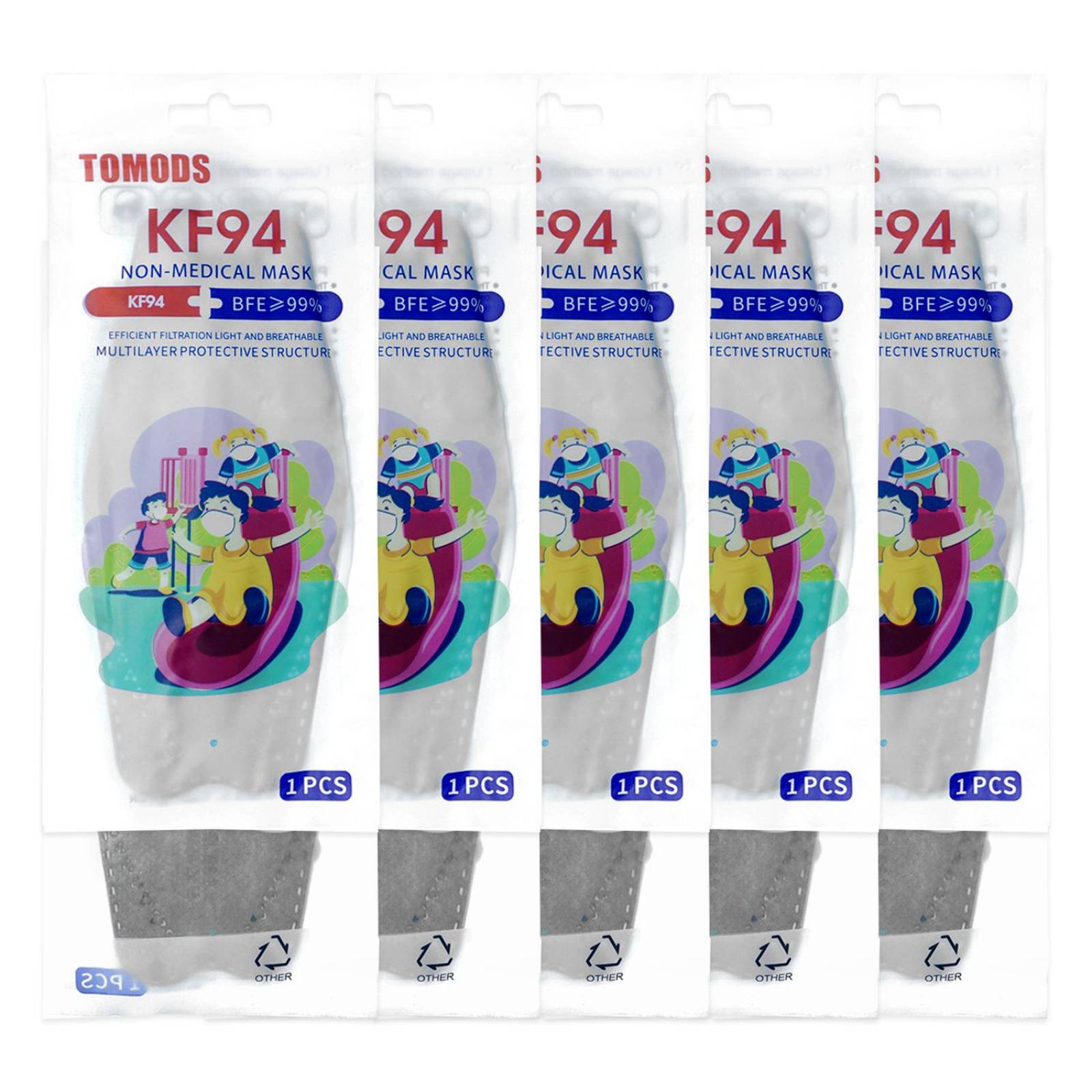 Cubrebocas Kf94 Infantil Mascarillas De Colores 15 Pzs Gris