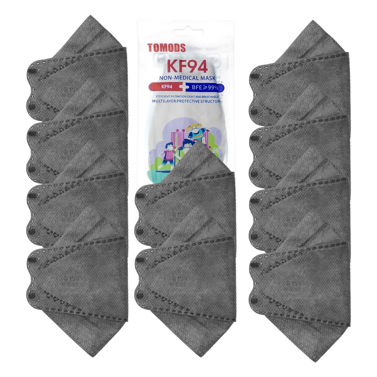 Cubrebocas Kf94 Infantil Mascarillas De Colores 15 Pzs Gris