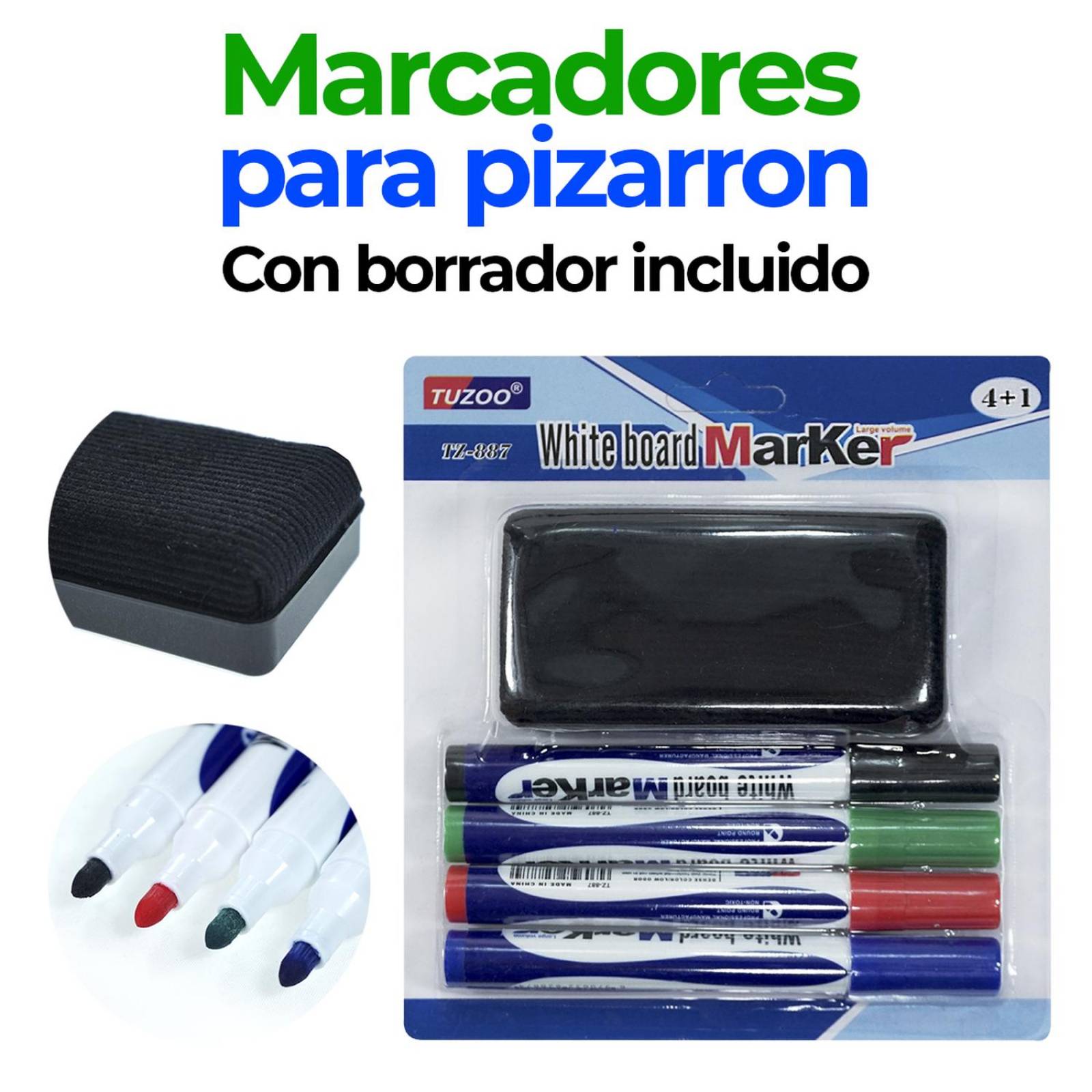 Marcador Para Pizarrón Blanco Bic Marker 4 Pz Con Borrador
