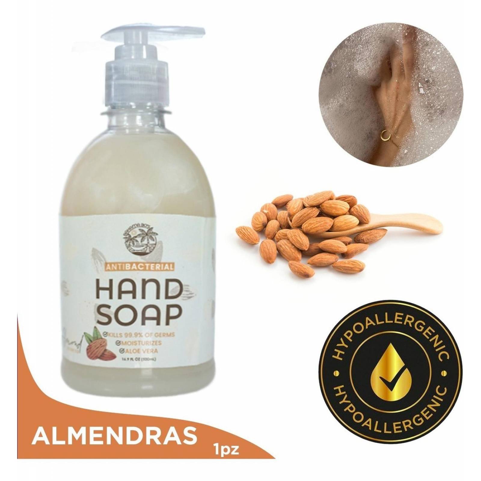 Jabón Líquido Para Manos Antibacterial Hipoalergénico 500mil Almendra