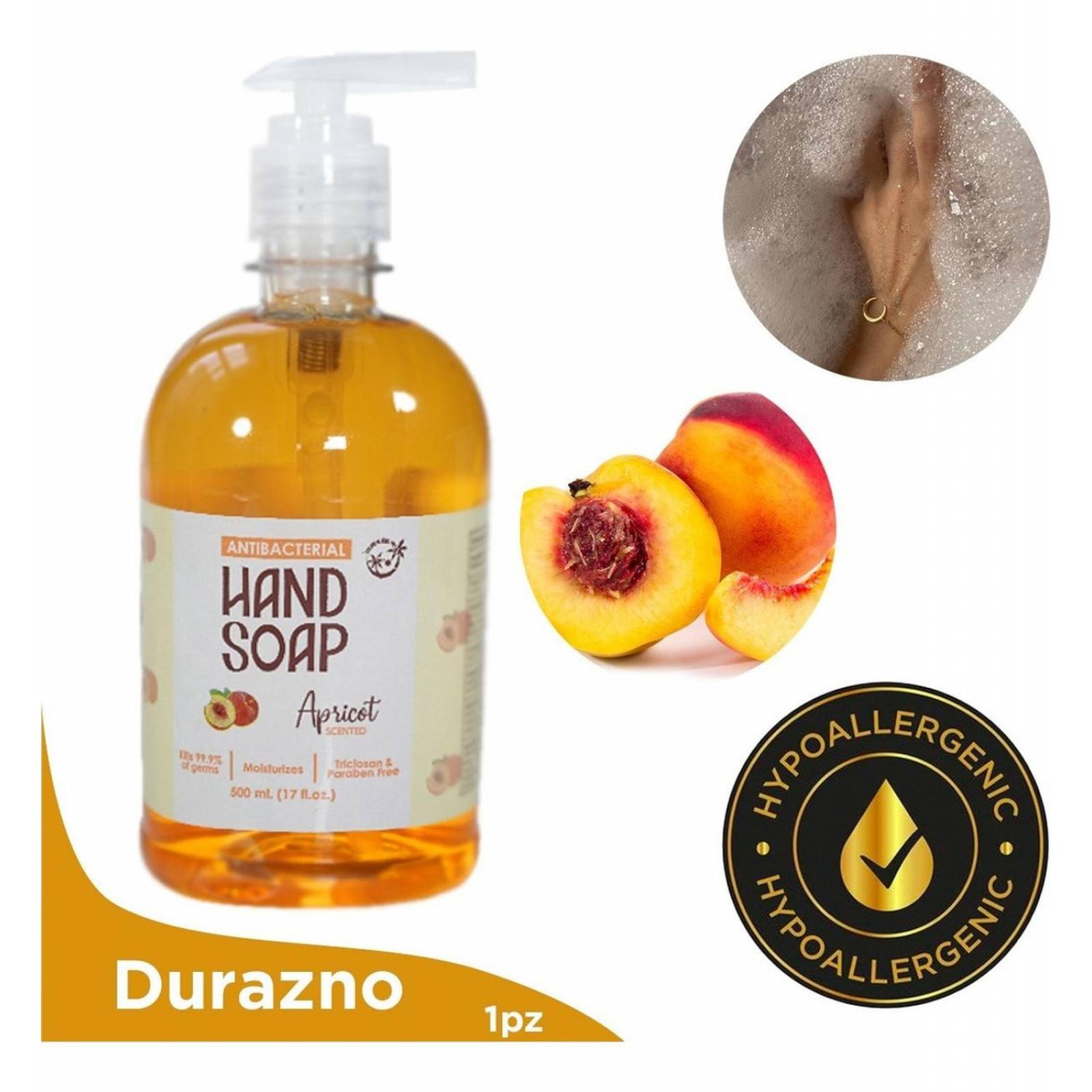 Jabón Líquido Para Manos Antibacterial Hipoalergénico 500mil Durazno