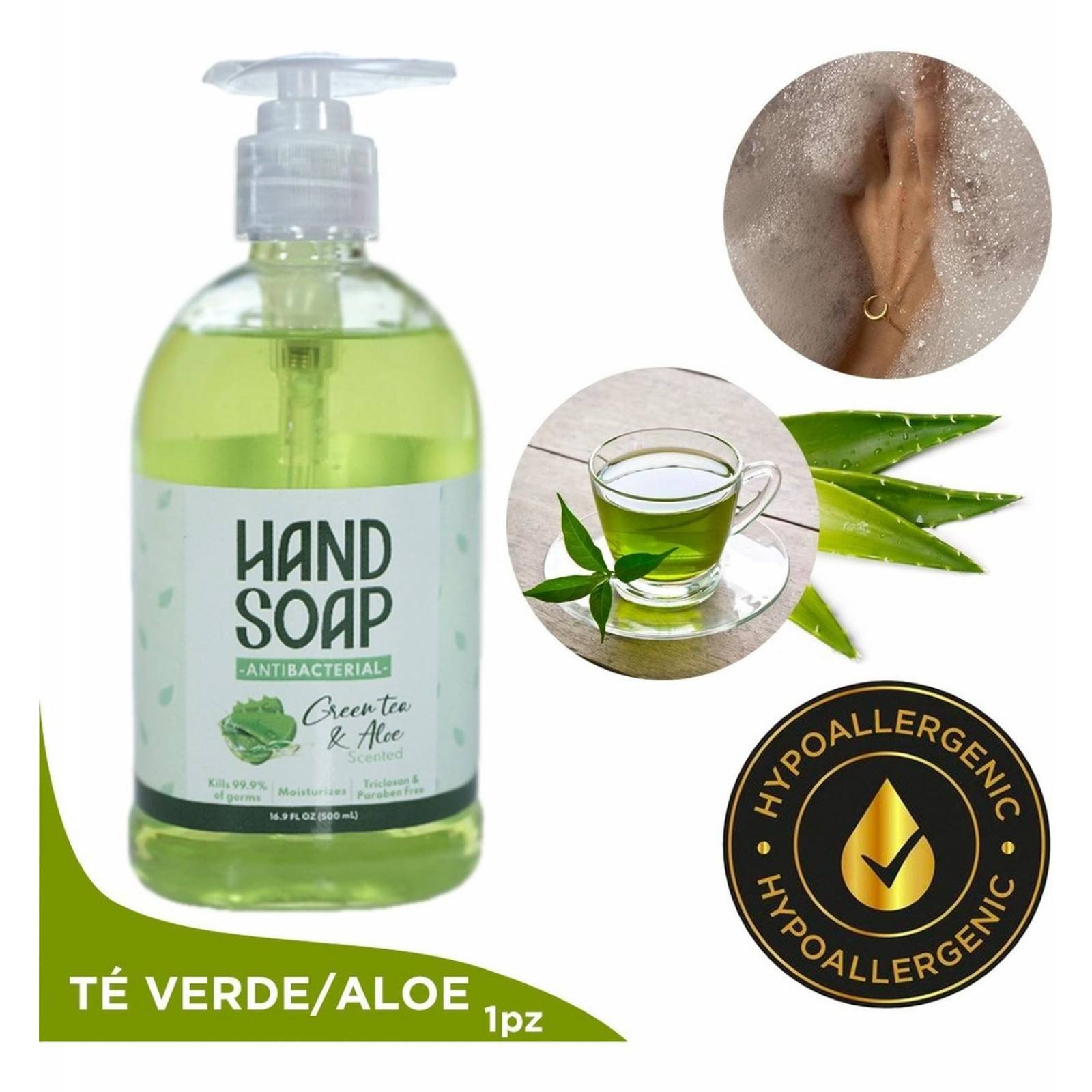 Jabón Líquido Para Manos Antibacterial Hipoalergénico 500mil Tee verde y aloe vera