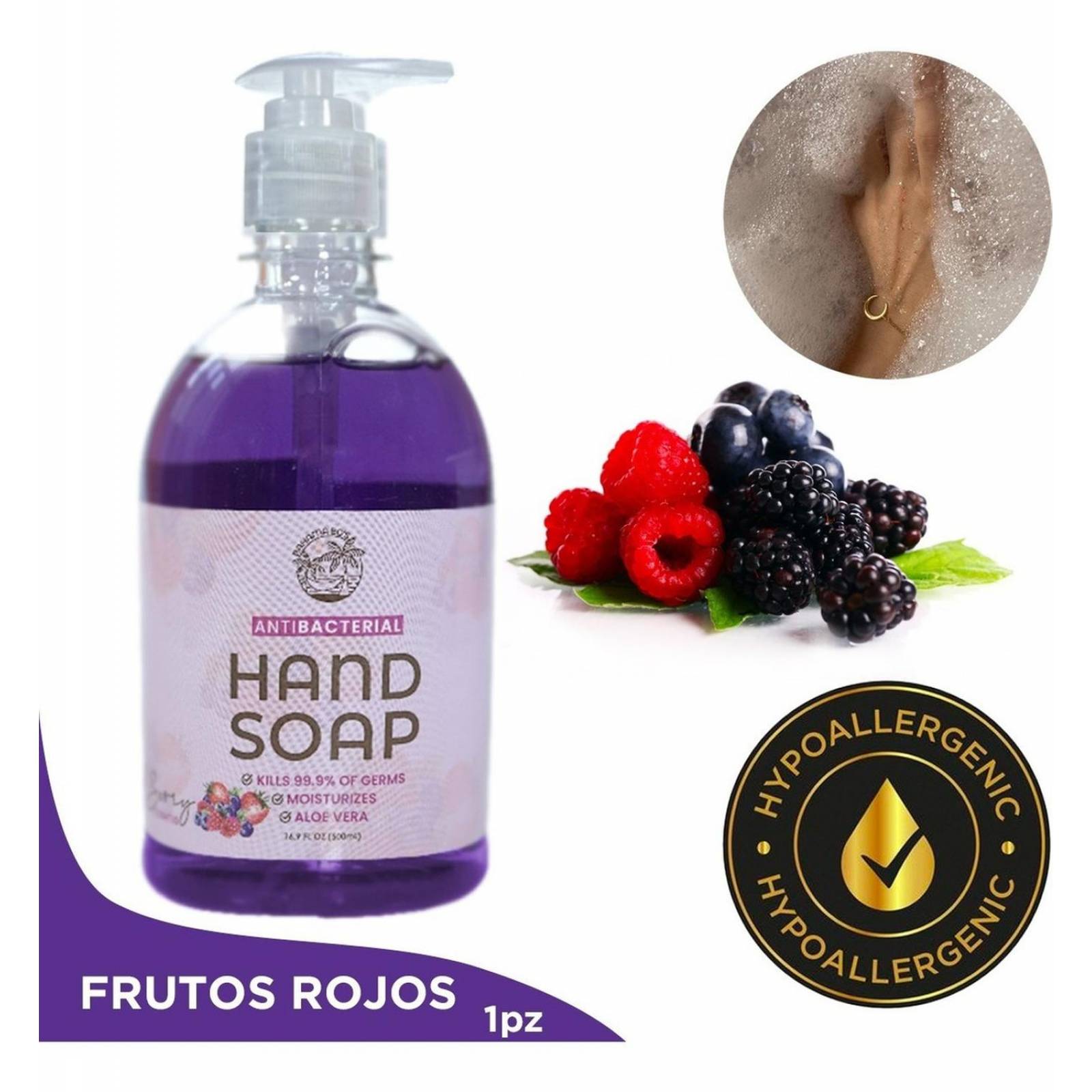 Jabón Líquido Para Manos Antibacterial Hipoalergénico 500mil Frutos Rojos