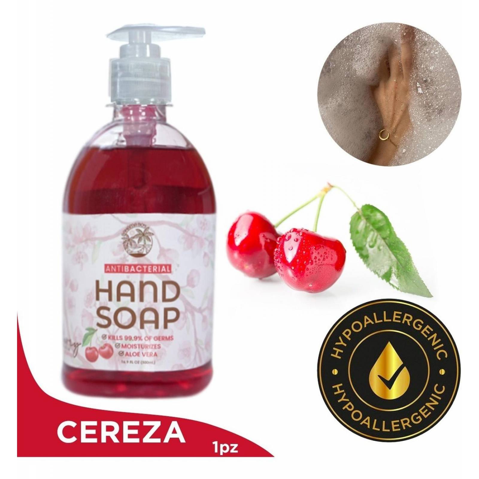 Jabón Líquido Para Manos Antibacterial Hipoalergénico 500mil Cereza