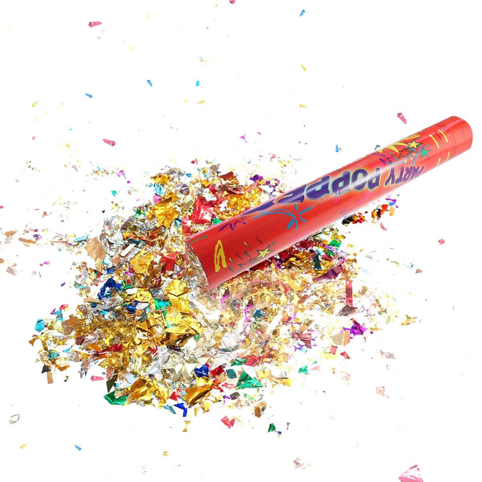 Bazuca Cañon Lanza Confeti de colores Metalicos Roja 2pz