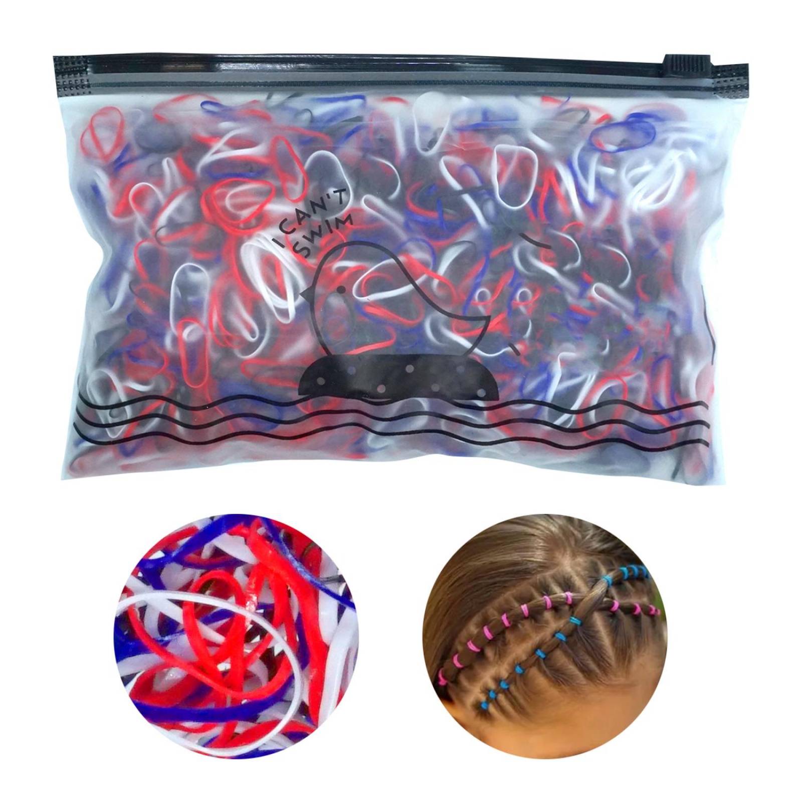 Ligas de Látex Para El Cabello bolsa con 1000pz aproxima BLANCO NEGRO ROJO AZUL REY