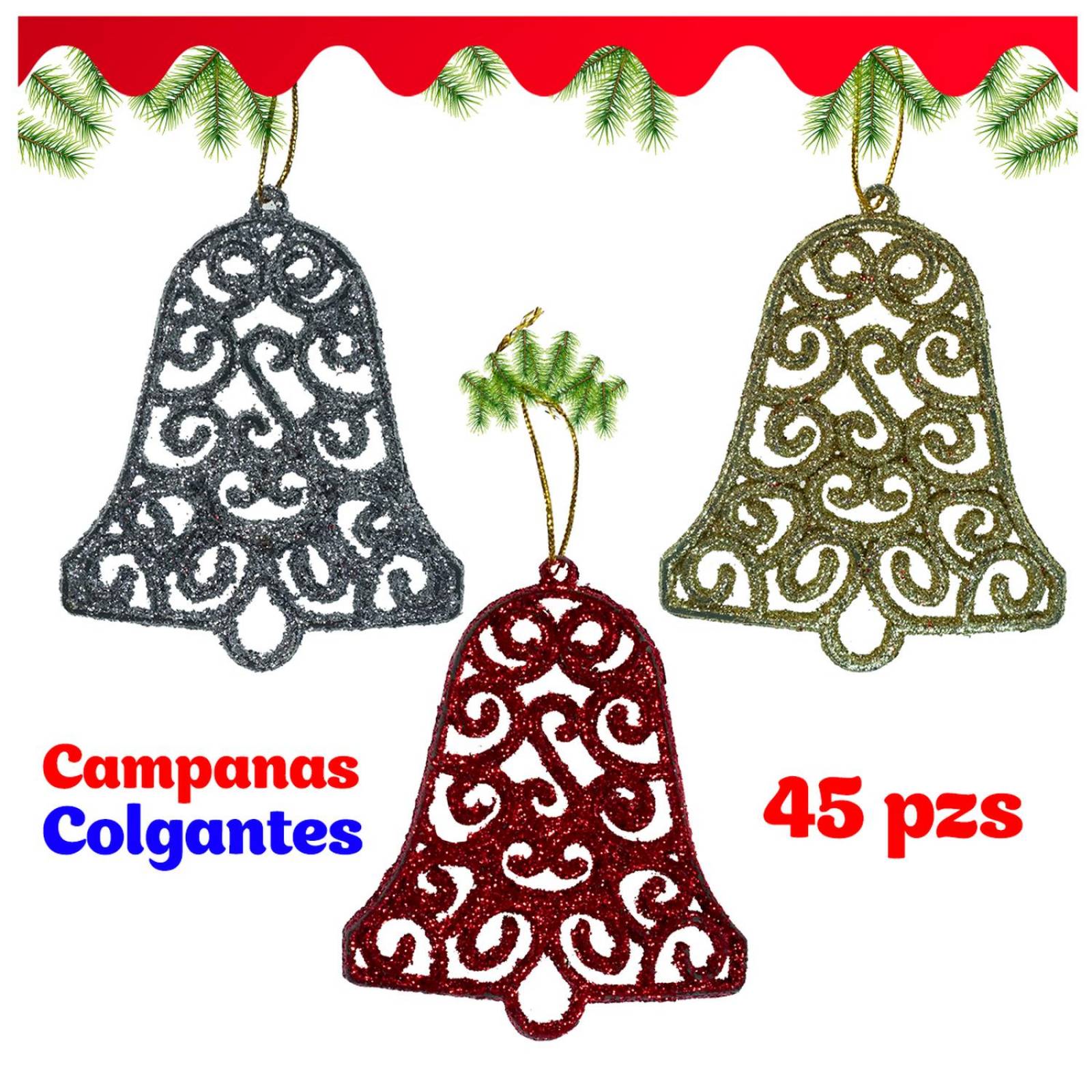 Adornos Navideños Colgantes Figura Campana Navidad 45pz 