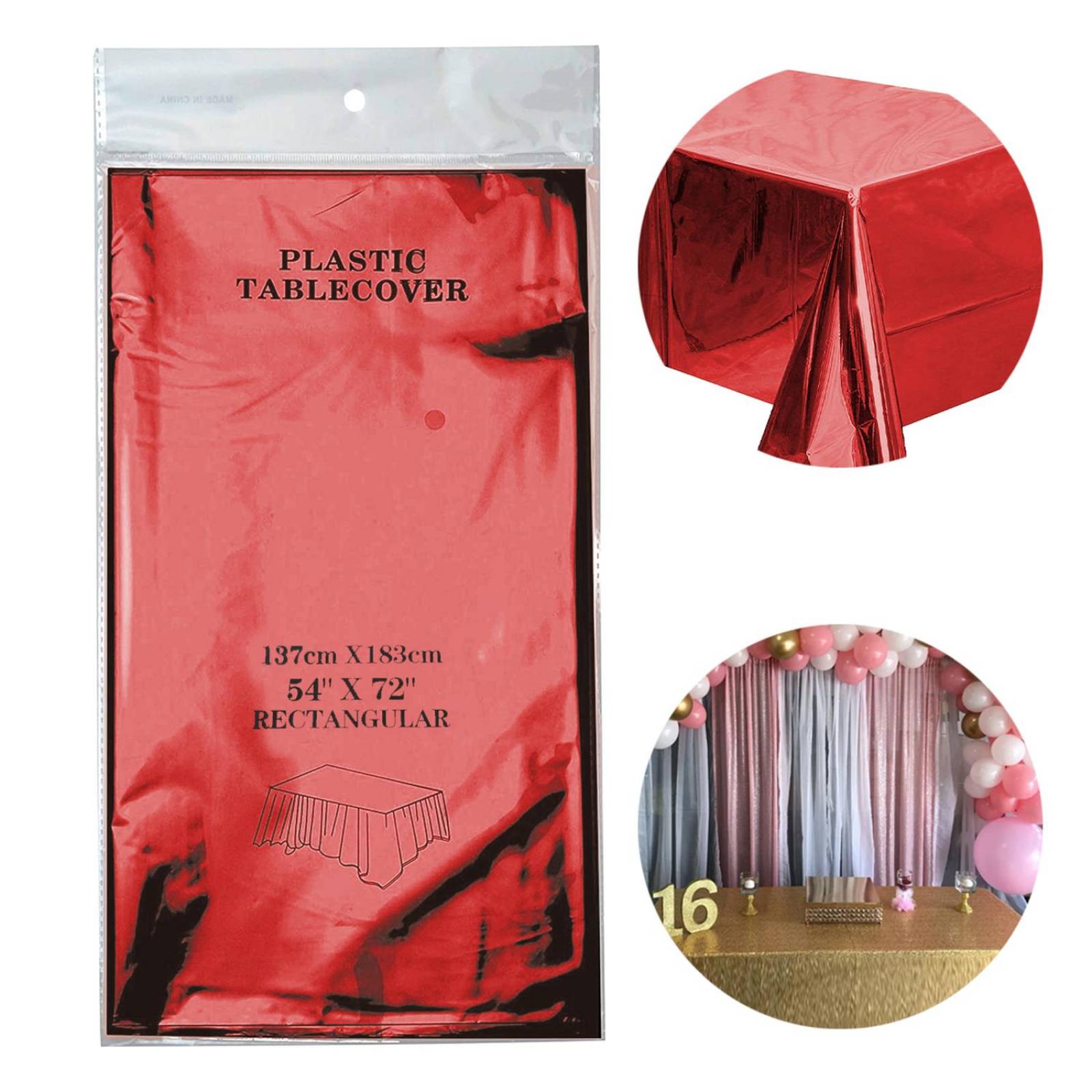 Mantel Para Mesa De Fiesta Colores Metalicos Rectangular 1pz Rojo