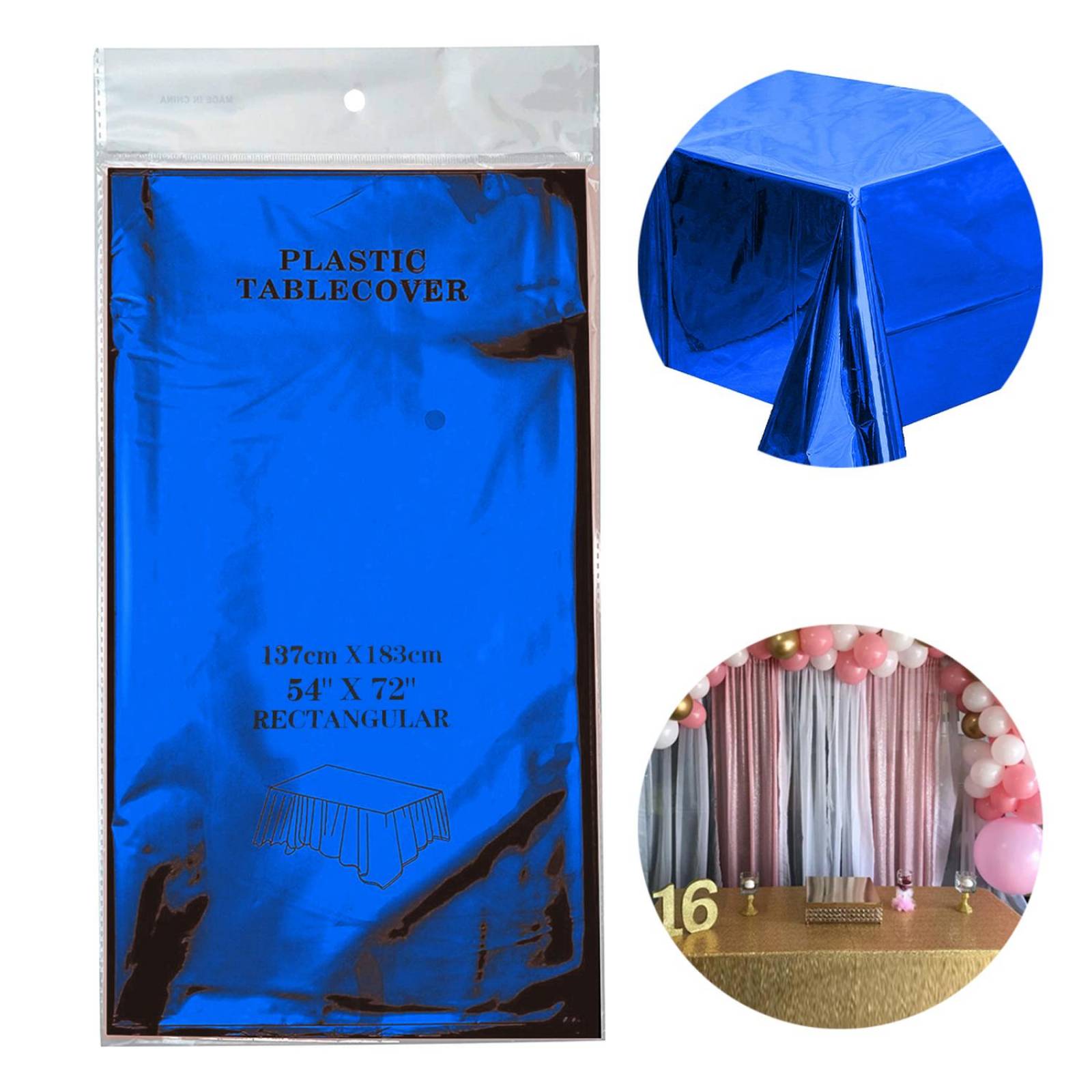 Mantel Para Mesa De Fiesta Colores Metalicos Rectangular 1pz Azul