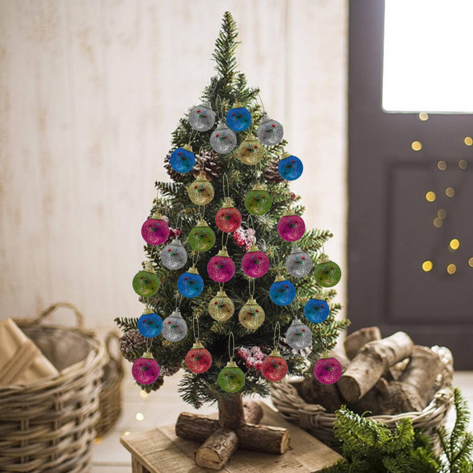 Mini Esferas Diamantadas Para Arbol Navidad Decoración 60 pz Multicolor