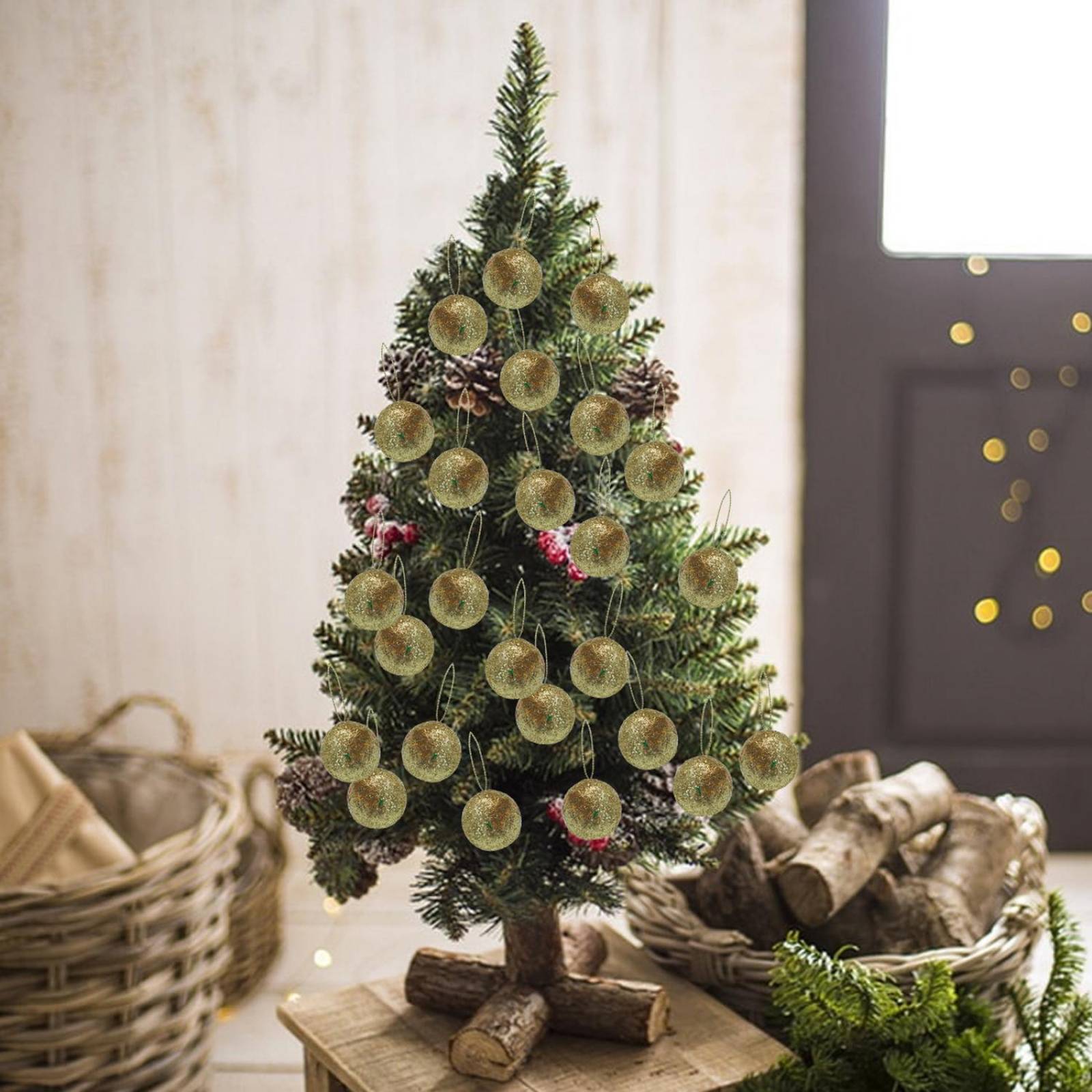 Mini Esferas Diamantadas Para Arbol Navidad Decoración 60 pz Dorado