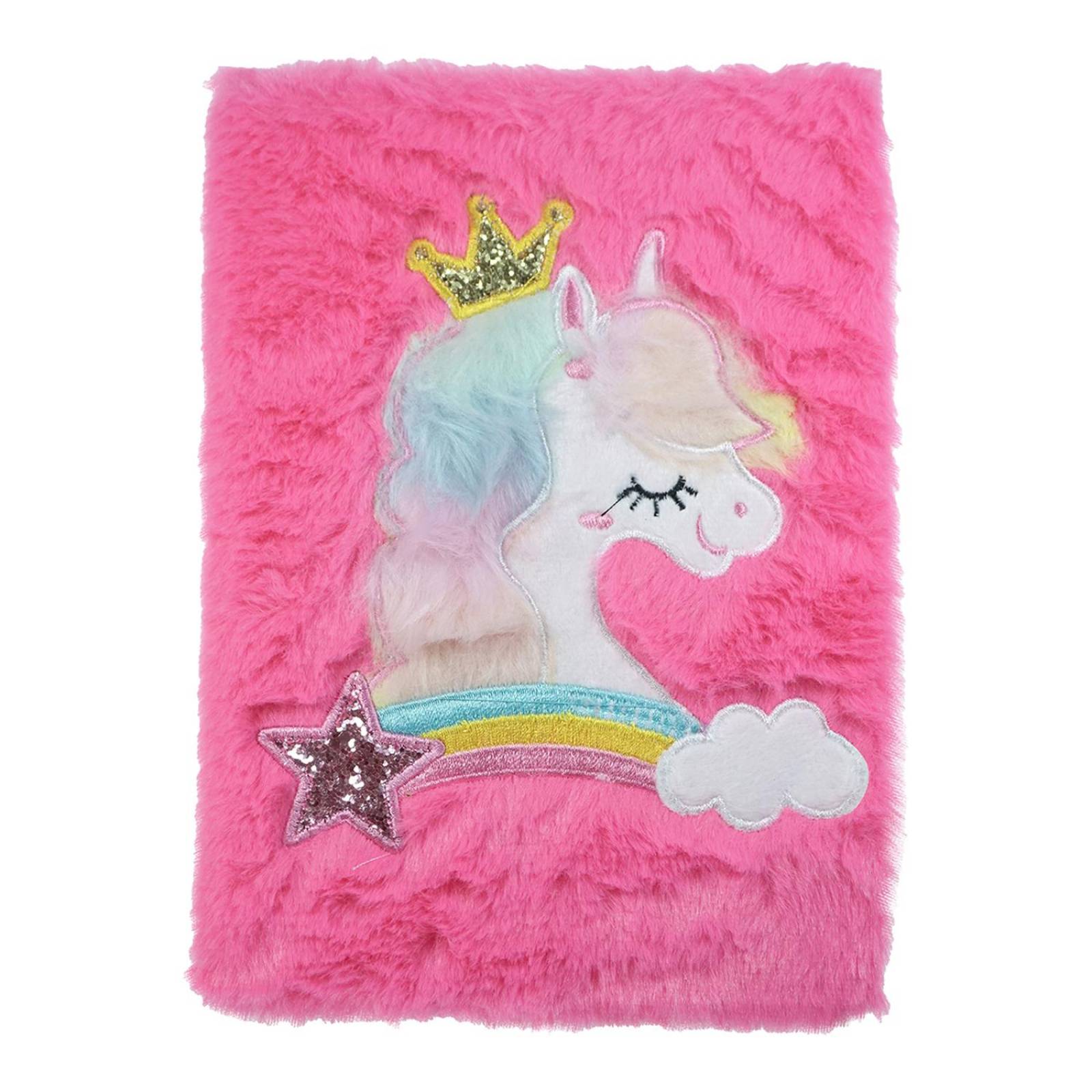 Diario Libreta De Peluche Unicornio De Raya Pasta Dura 1pz Fucsia