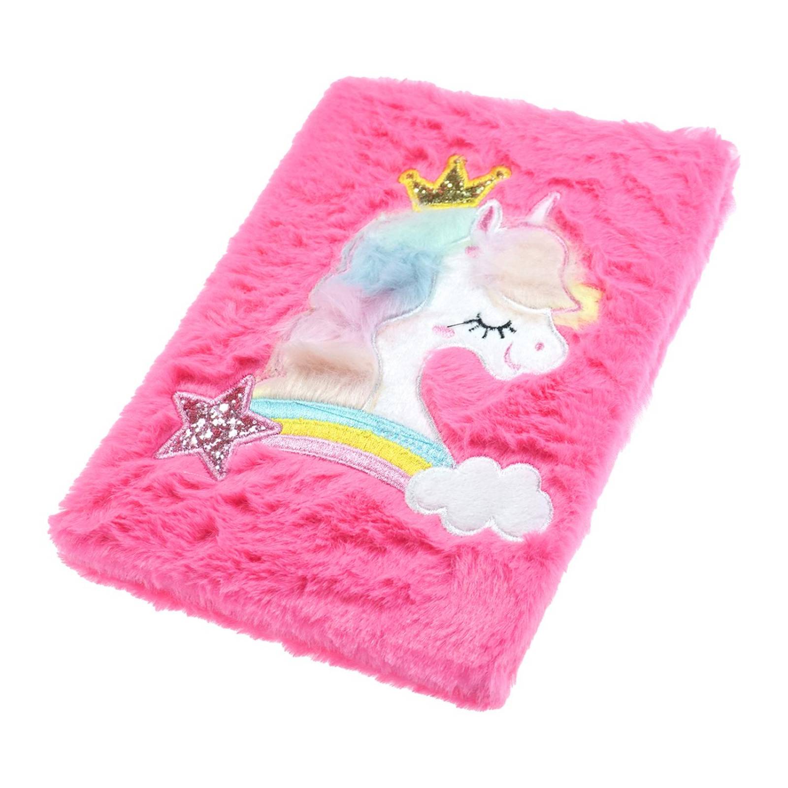Diario Libreta De Peluche Unicornio De Raya Pasta Dura 1pz Fucsia