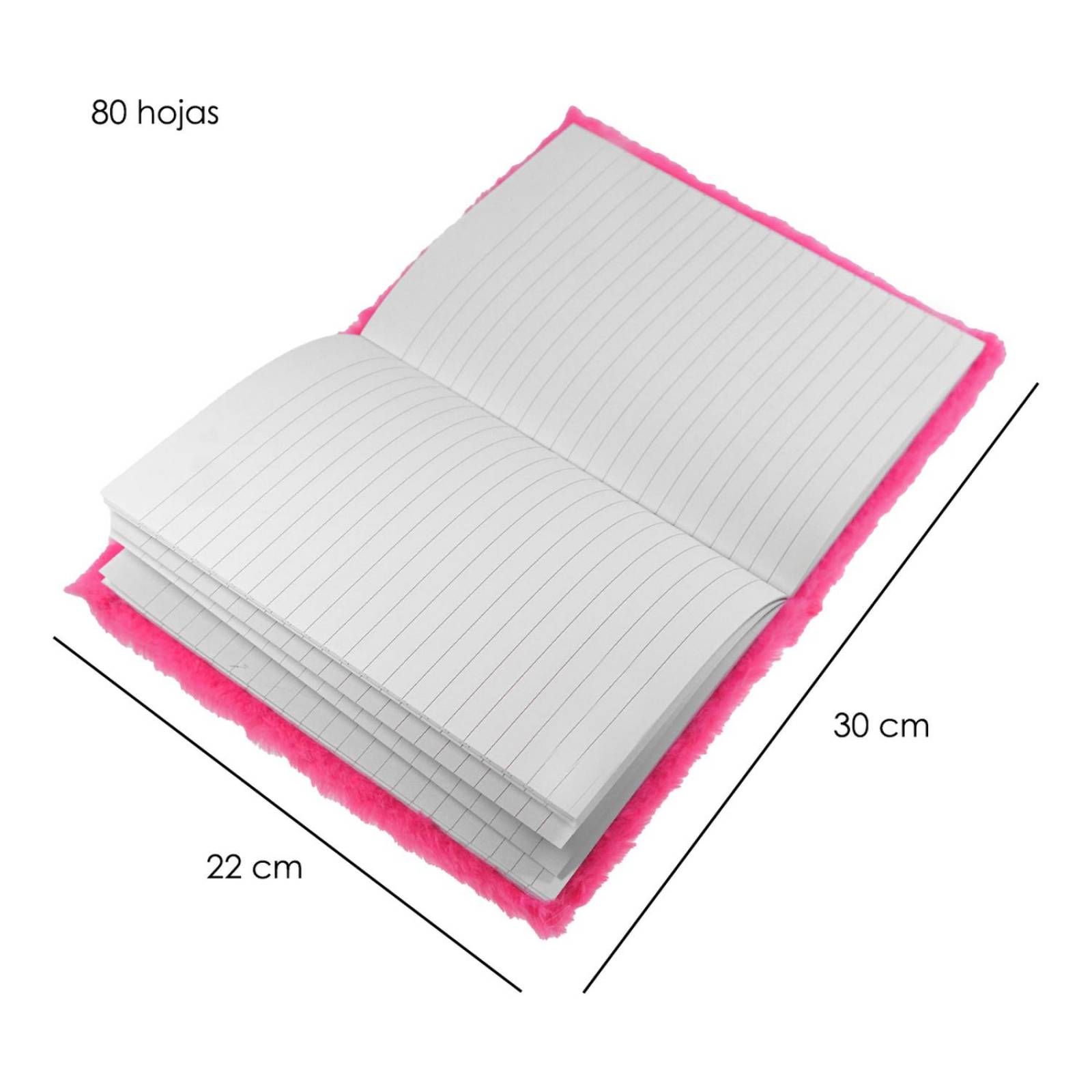 Diario Libreta De Peluche Unicornio De Raya Pasta Dura 1pz Fucsia