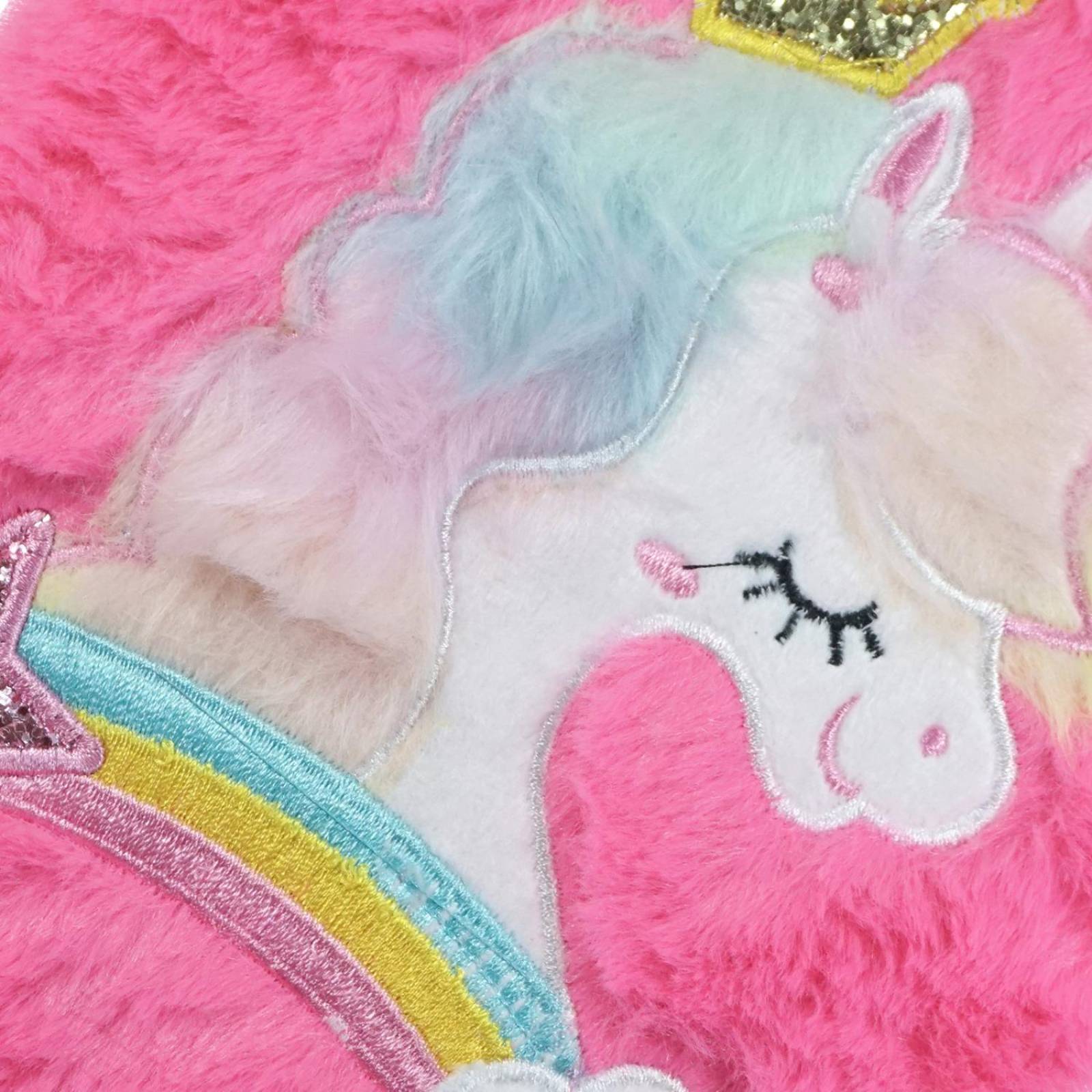 Diario Libreta De Peluche Unicornio De Raya Pasta Dura 1pz Fucsia