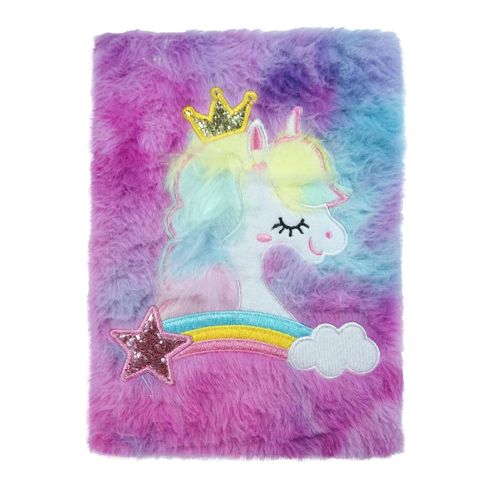 Diario Libreta De Peluche Unicornio De Raya Pasta Dura 1pz Violeta