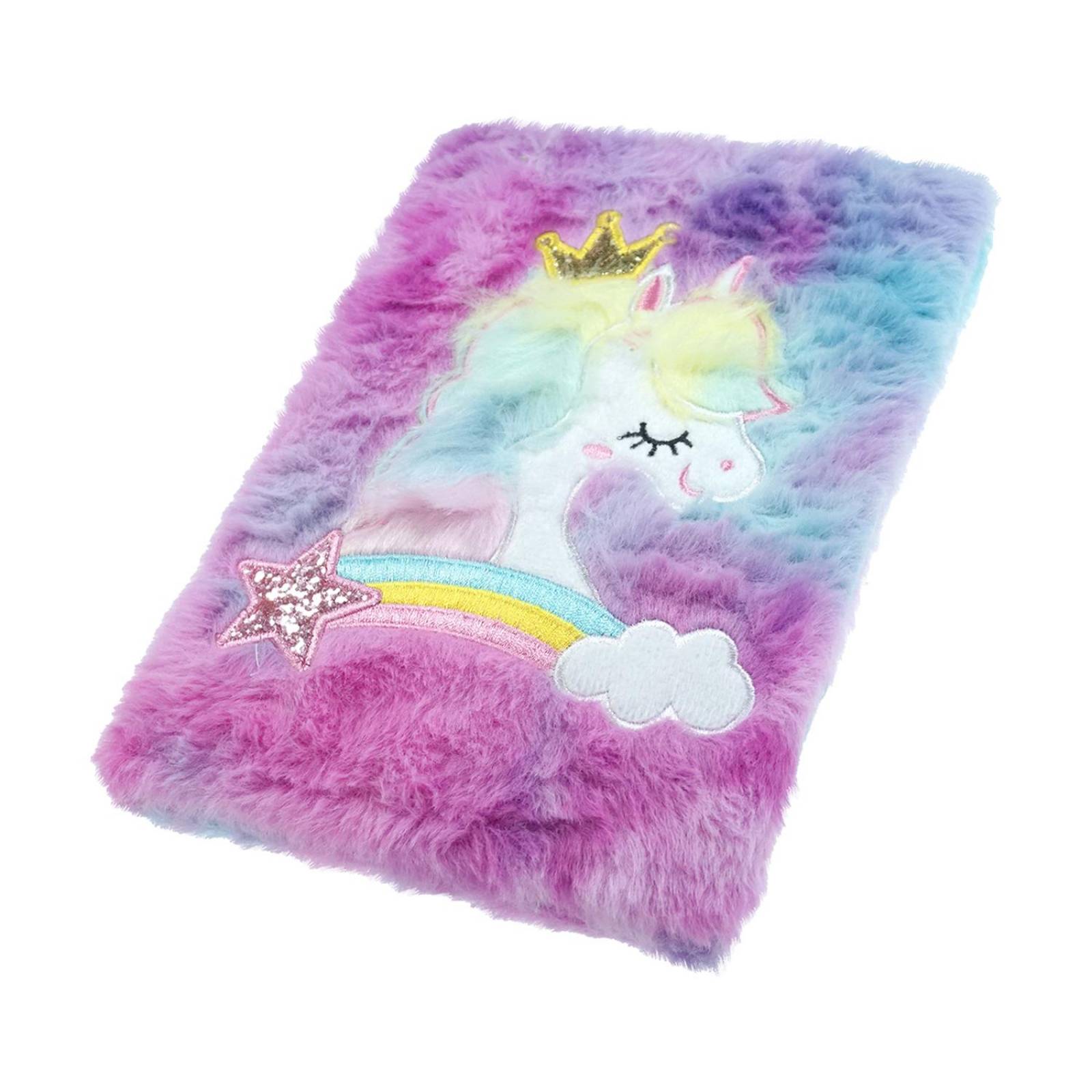 Diario Libreta De Peluche Unicornio De Raya Pasta Dura 1pz Violeta