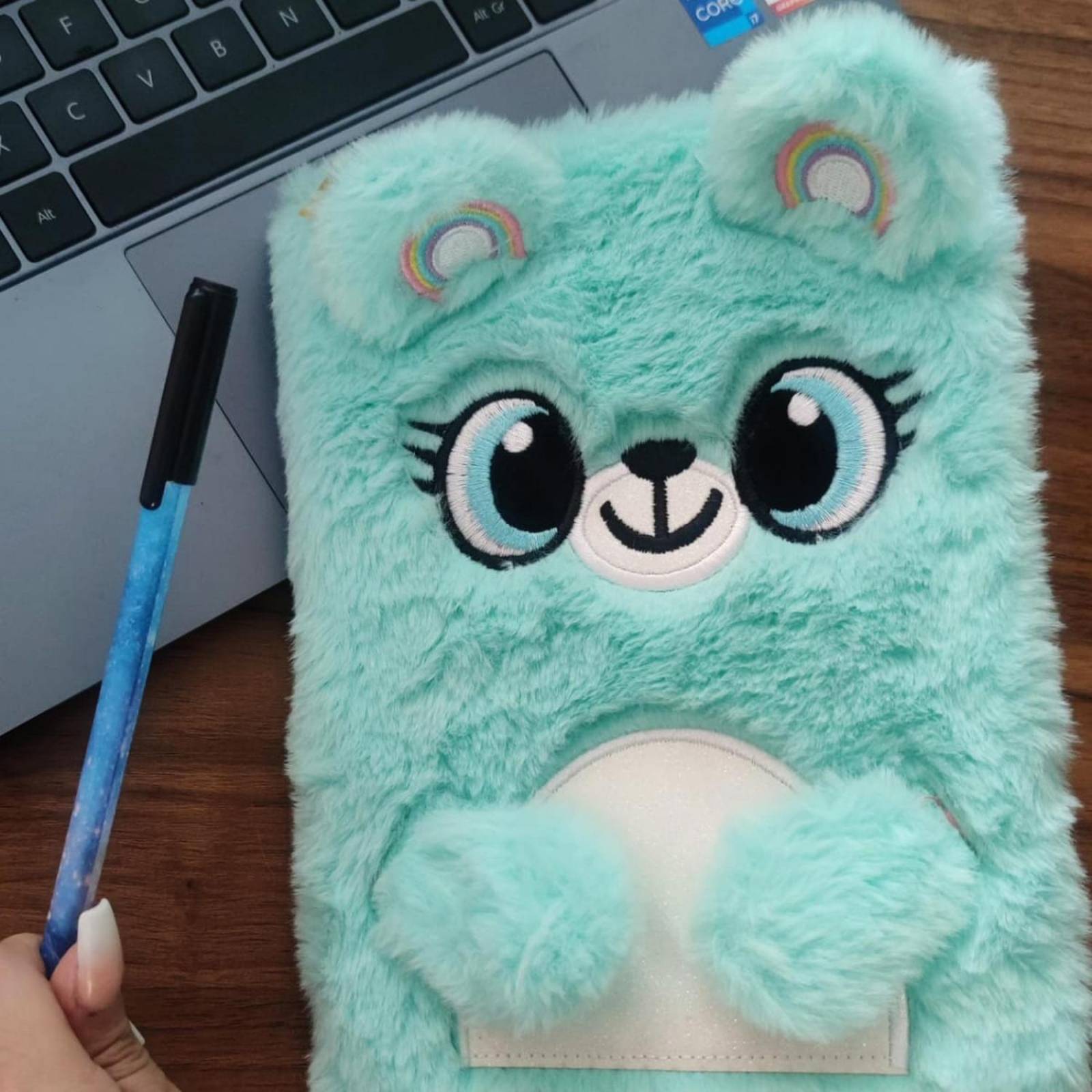 Diario Libreta De Peluche Oso De Raya Pasta Dura 1 pz 