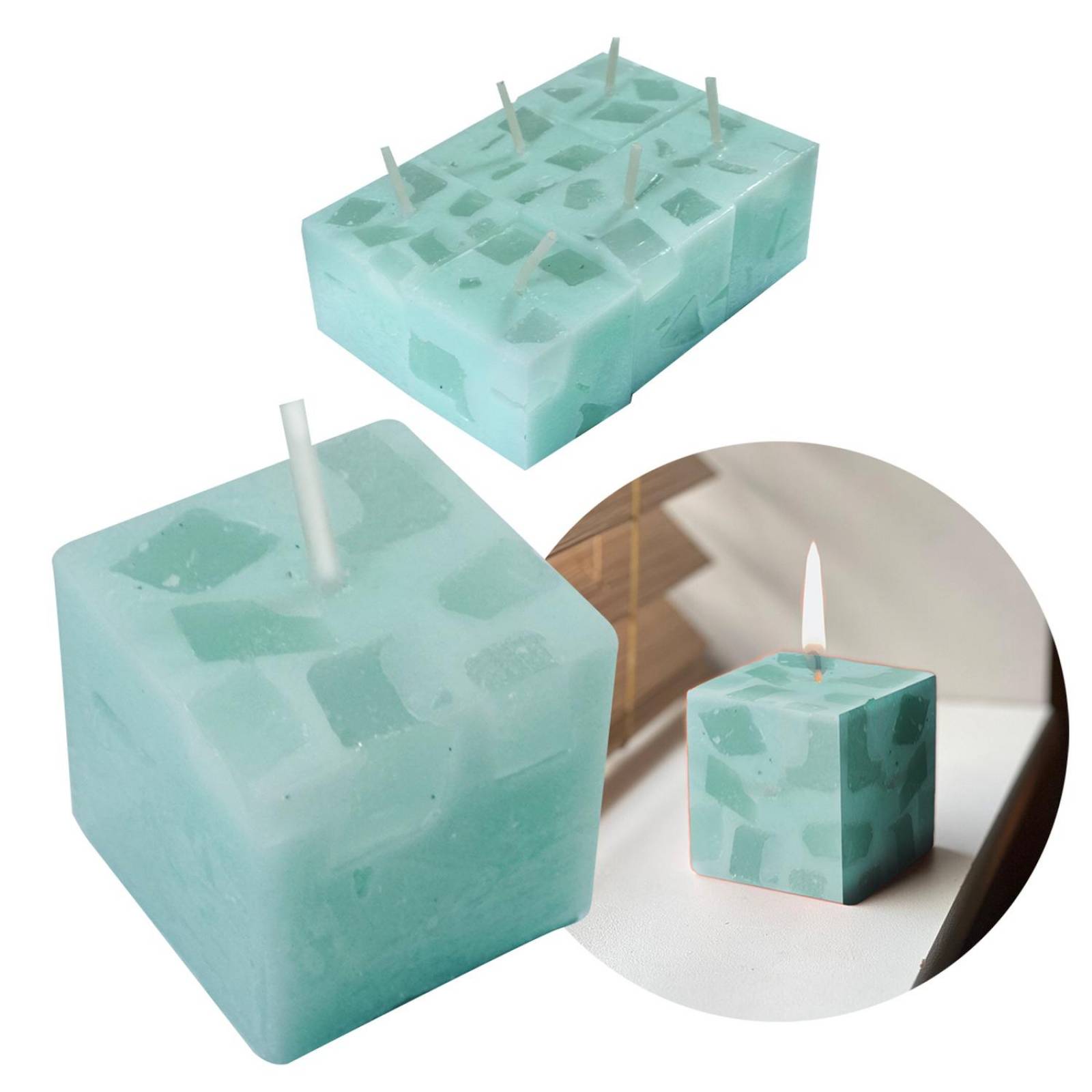 Velas Aromaticas Diseño de Mosaico Cuadradas 6pz de 3x3cm Menta