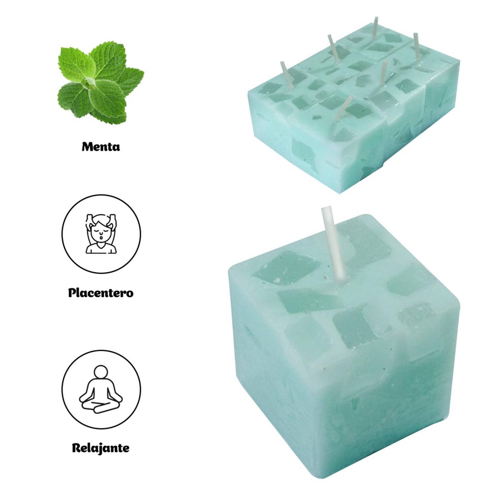 Velas Aromaticas Diseño de Mosaico Cuadradas 6pz de 3x3cm Menta