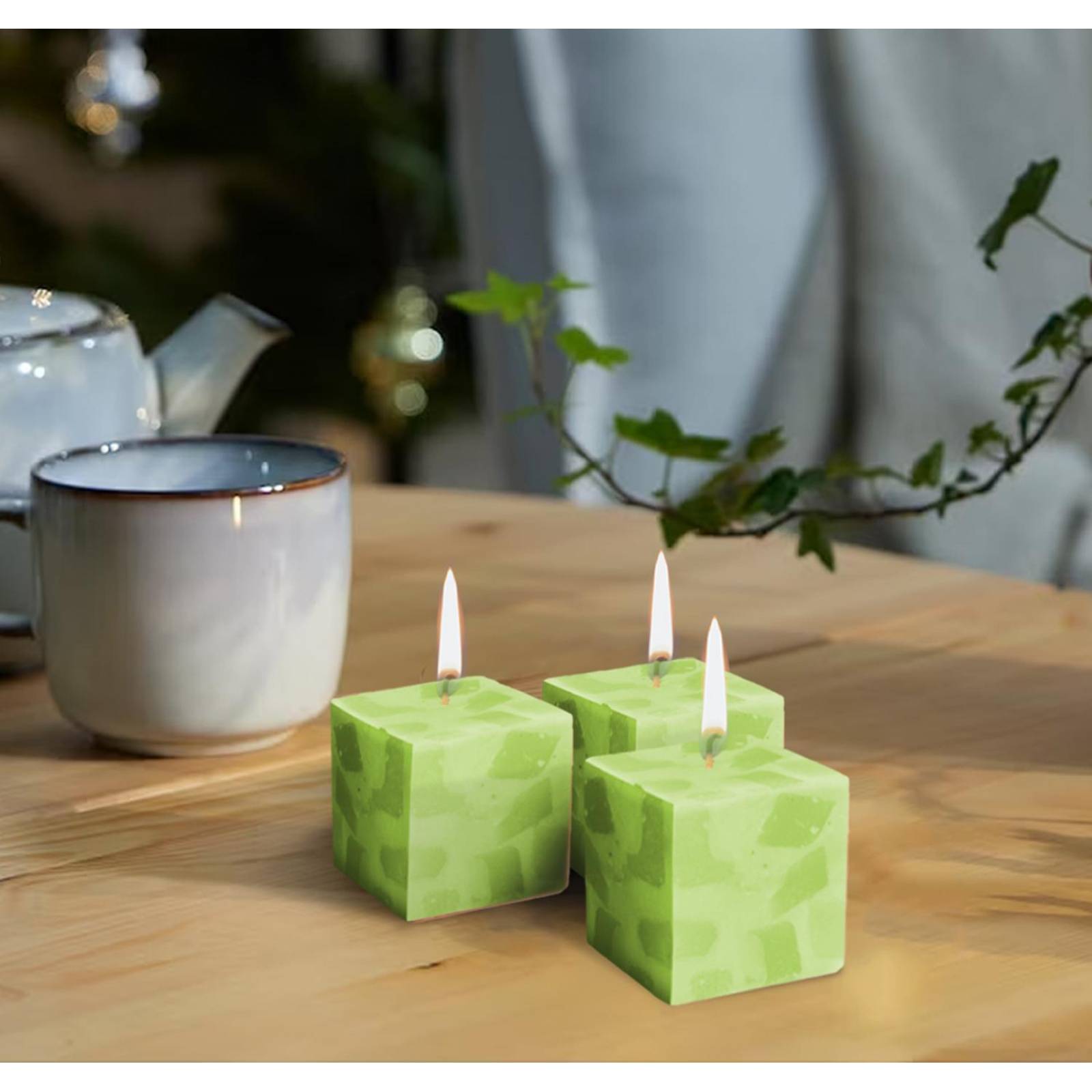Velas Aromaticas Diseño de Mosaico Cuadradas 6pz de 3x3cm Menta