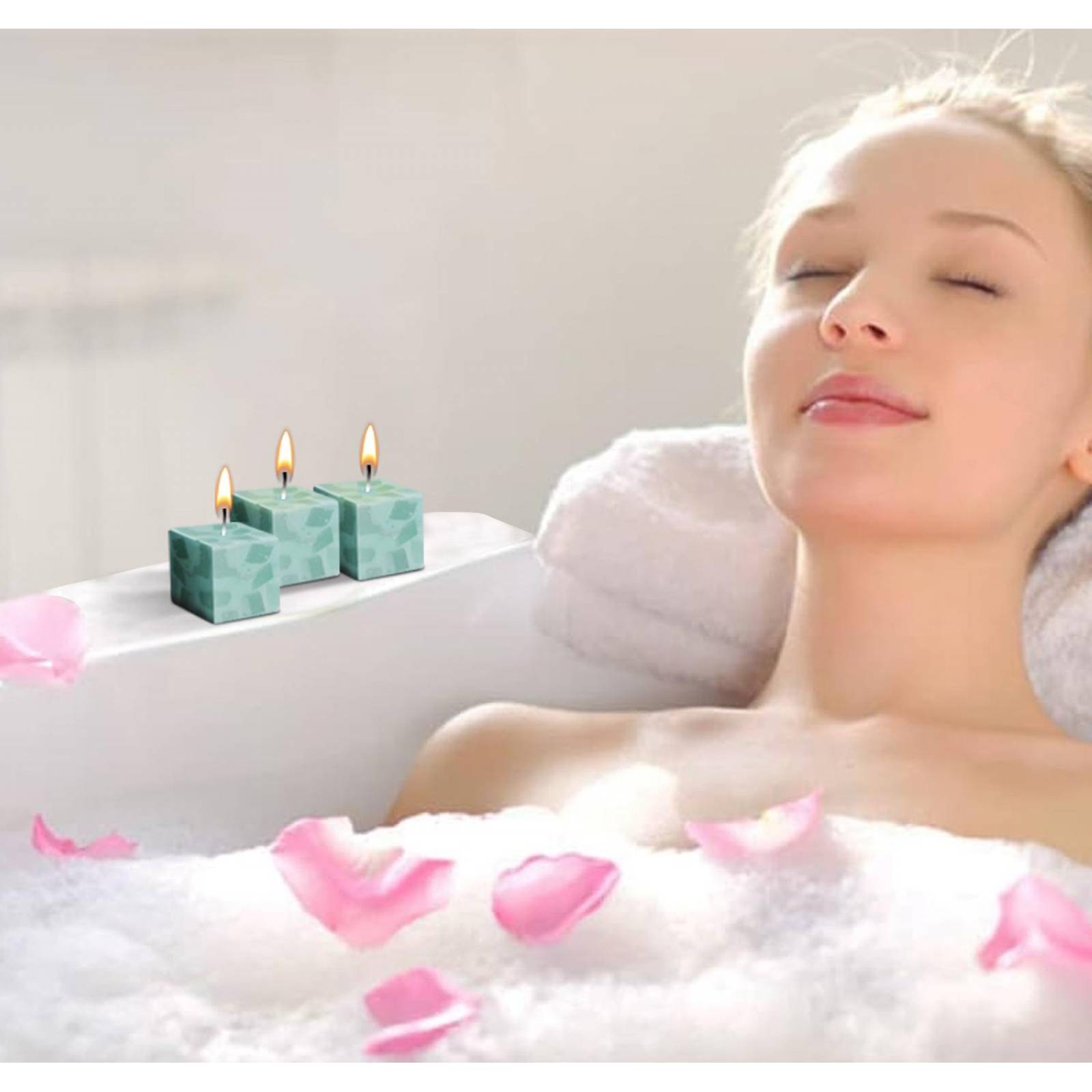 Velas Aromaticas Diseño de Mosaico Cuadradas 6pz de 3x3cm Menta