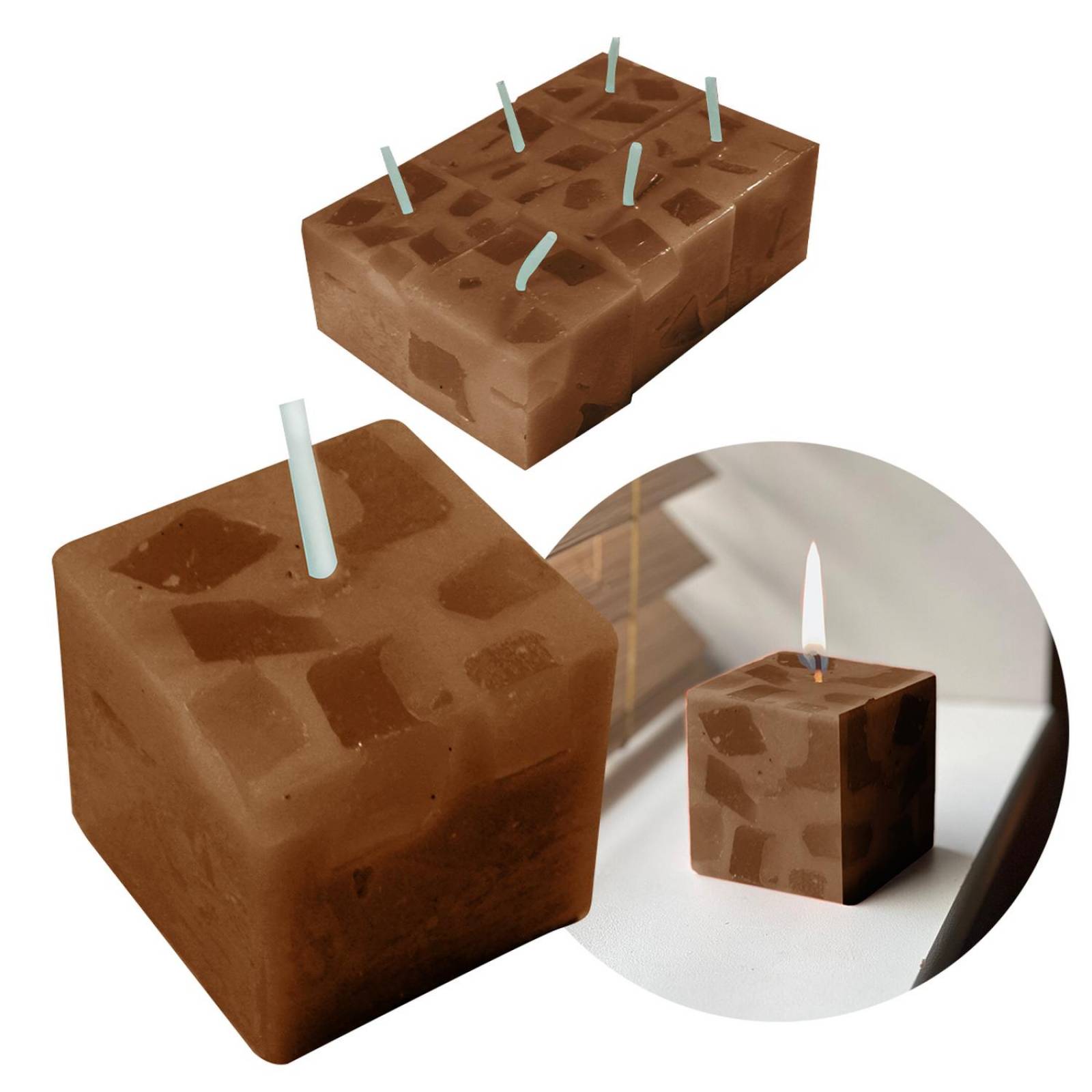 Velas Aromaticas Diseño de Mosaico Cuadradas 6pz de 3x3cm Café.