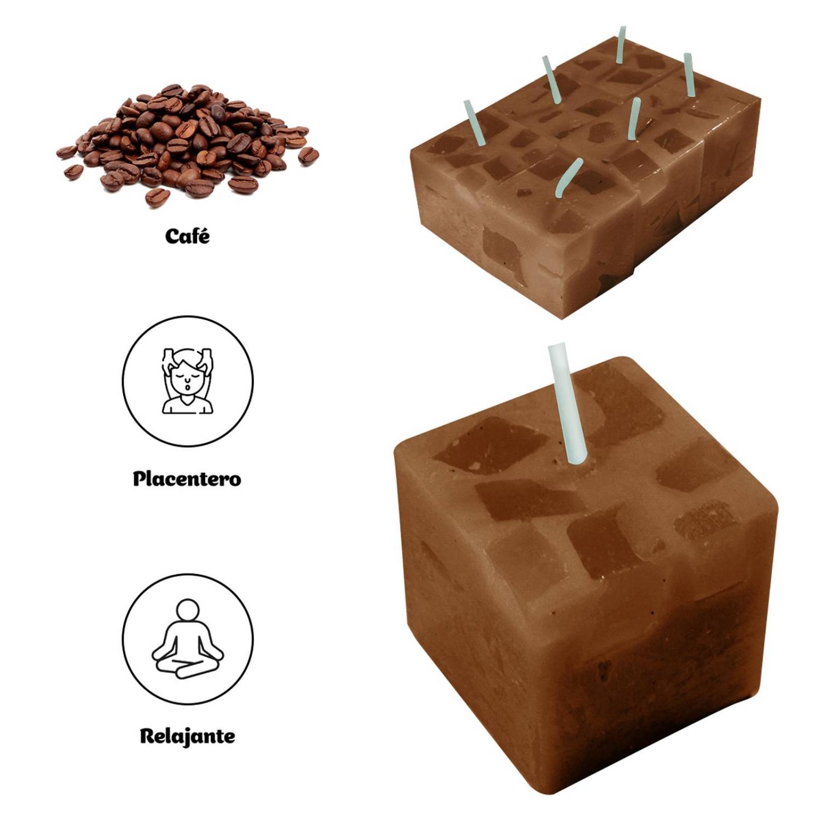 Velas Aromaticas Diseño de Mosaico Cuadradas 6pz de 3x3cm Café.