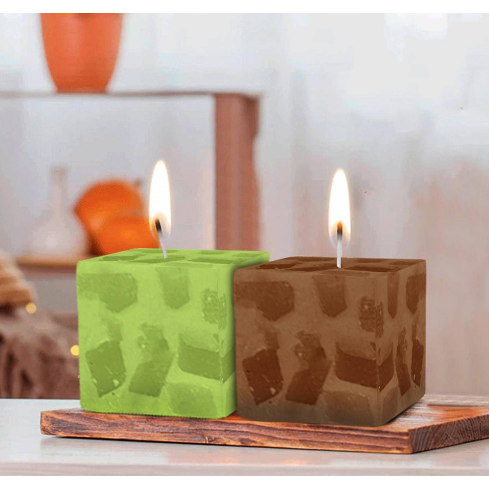 Velas Aromaticas Diseño de Mosaico Cuadradas 6pz de 3x3cm Café.